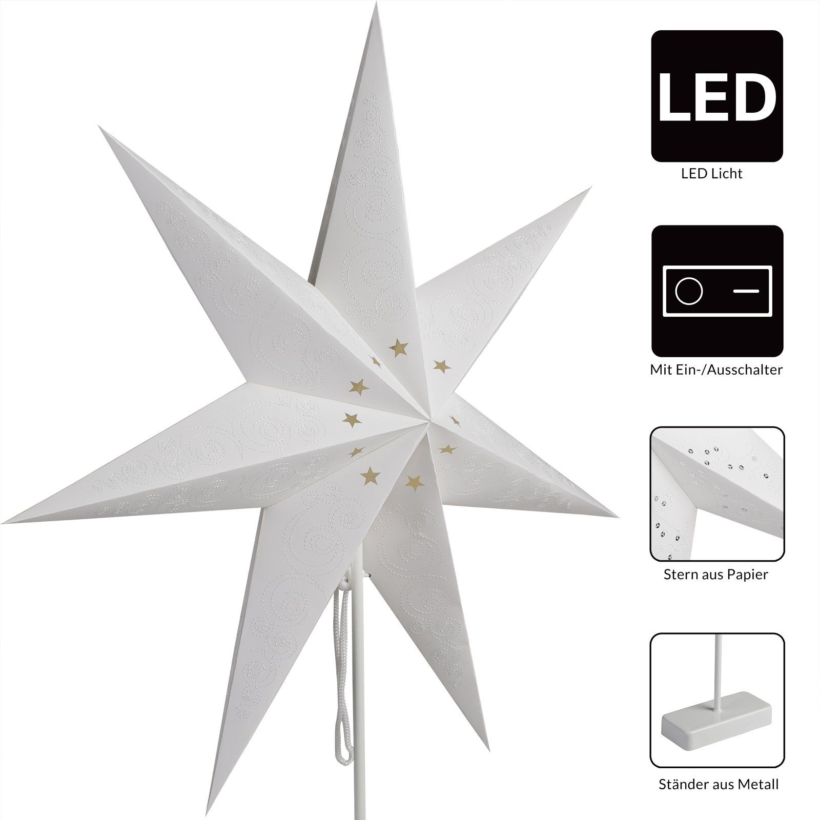 Casaria Dekostern, 1 St., LED Weihnachtsstern Kabellos 60cm mit Ständer Beleuchtet