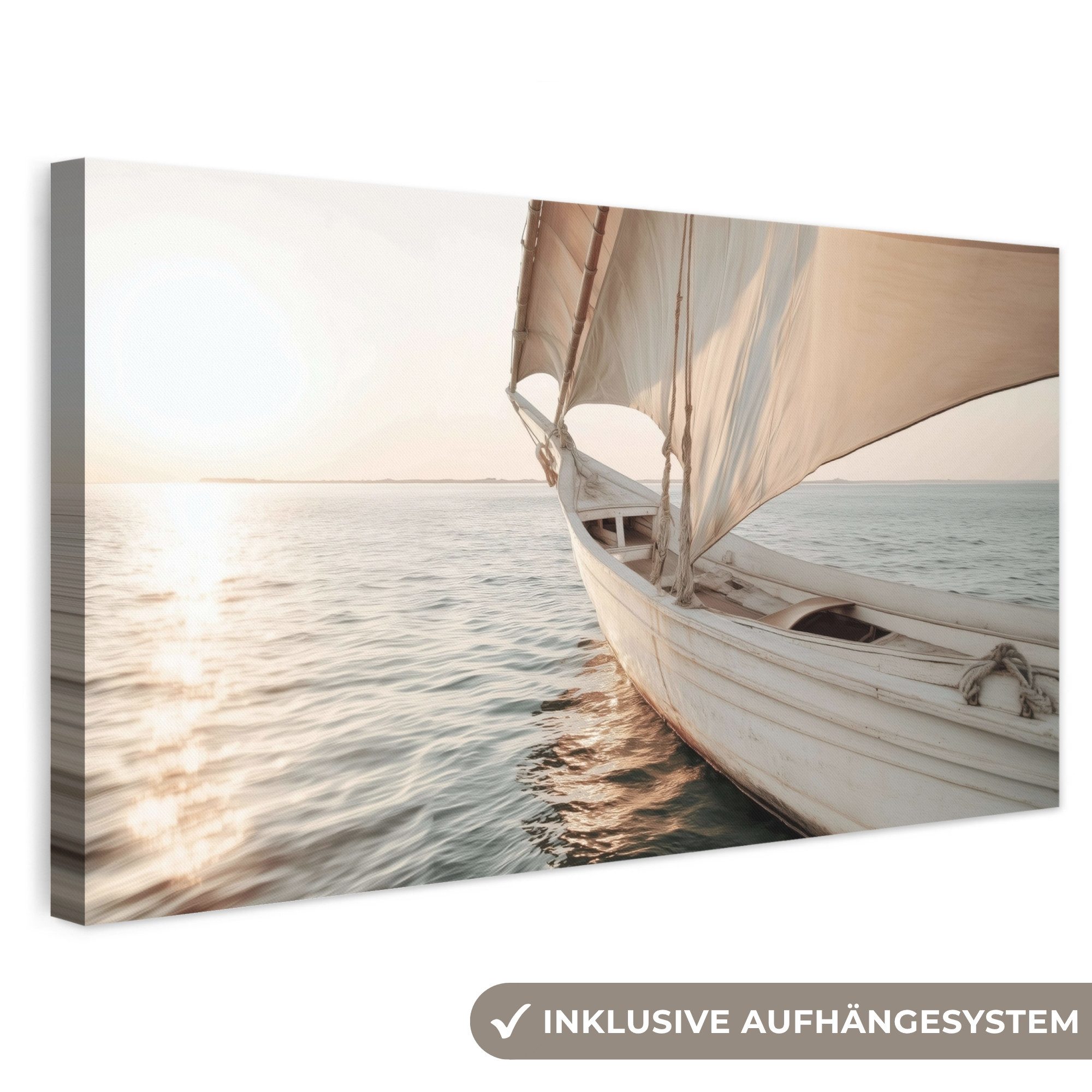 OneMillionCanvasses® Leinwandbild Panorama Segelboot - Meer - Beige - Sonne, Fotodruck (1 St), Wandbild, Deko Schlafzimmer Wohnzimmer Flur 40x20 cm