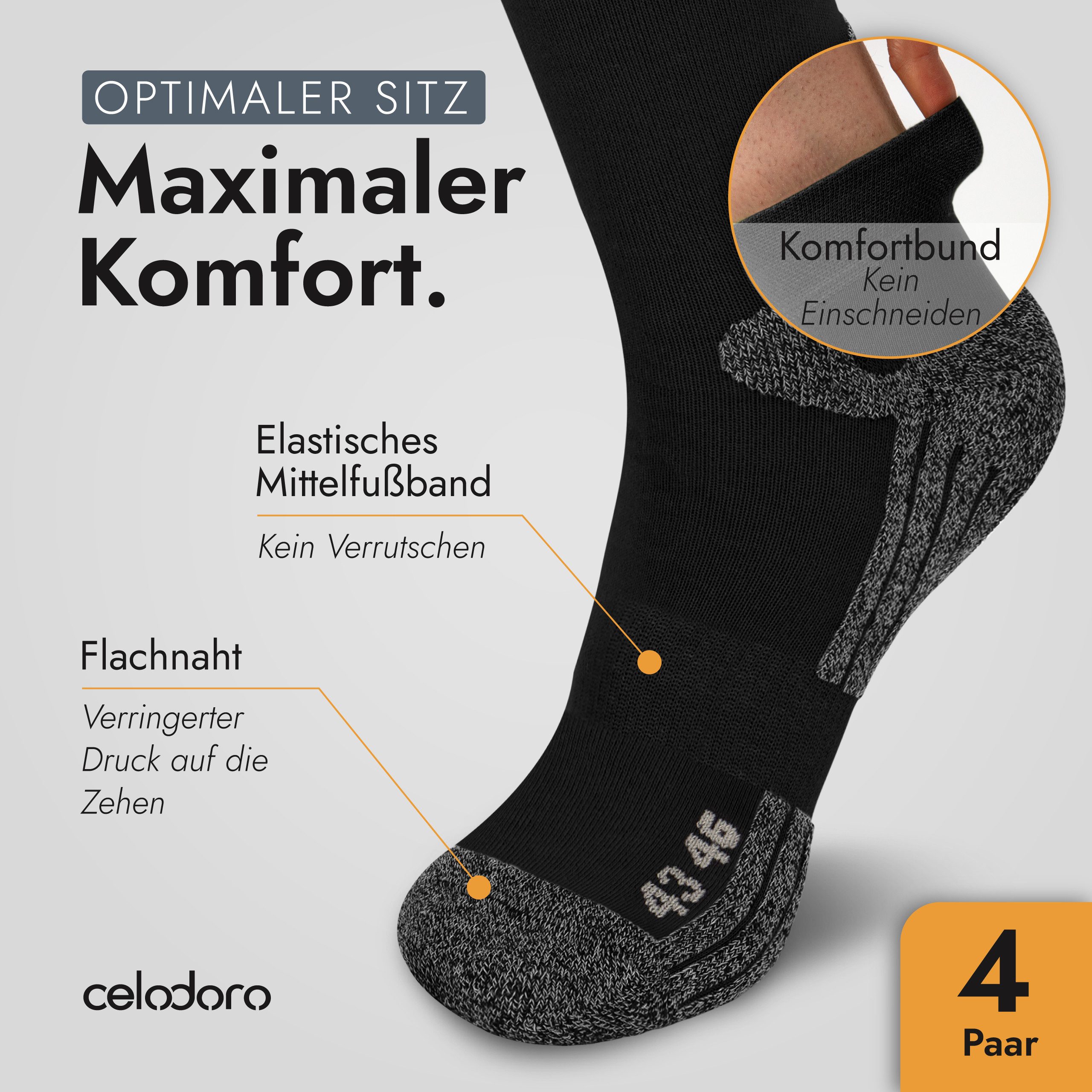 celodoro Arbeitssocken 4 Paar Wandersocken, Arbeitssocken & Sportsocken Anti-Schweiß