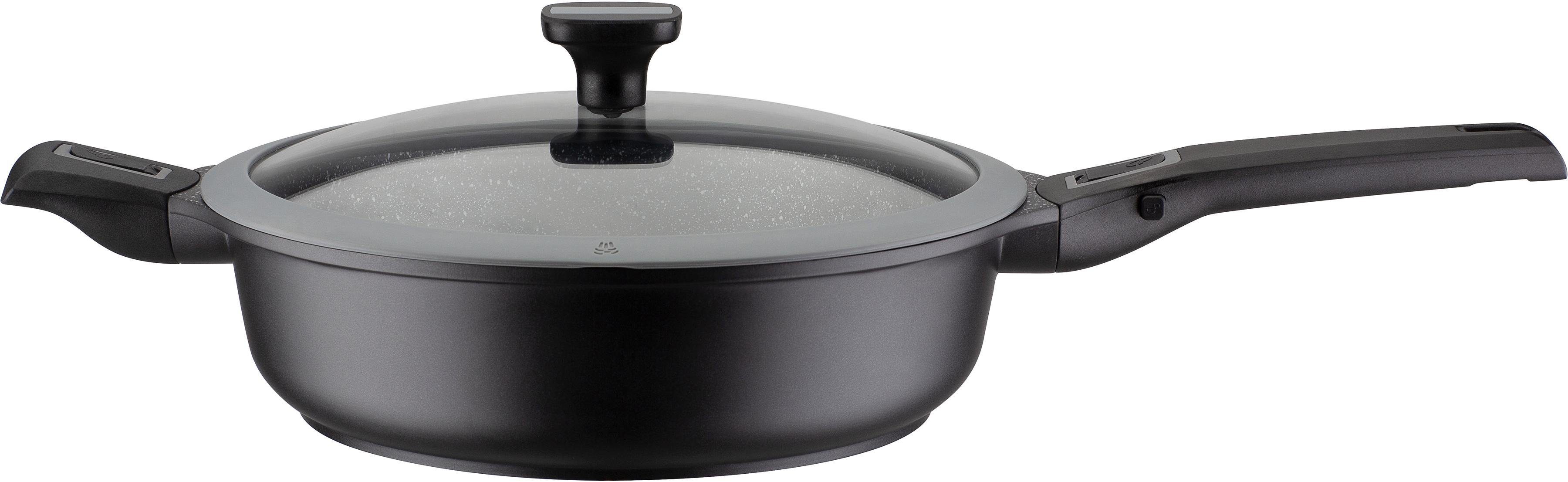 GSW Bratpfanne Easy Click, Aluminiumguss (2-tlg), incl. Glasdeckel, abnehmbarer Griff, Ø 28 cm, hoher Rand, Induktion