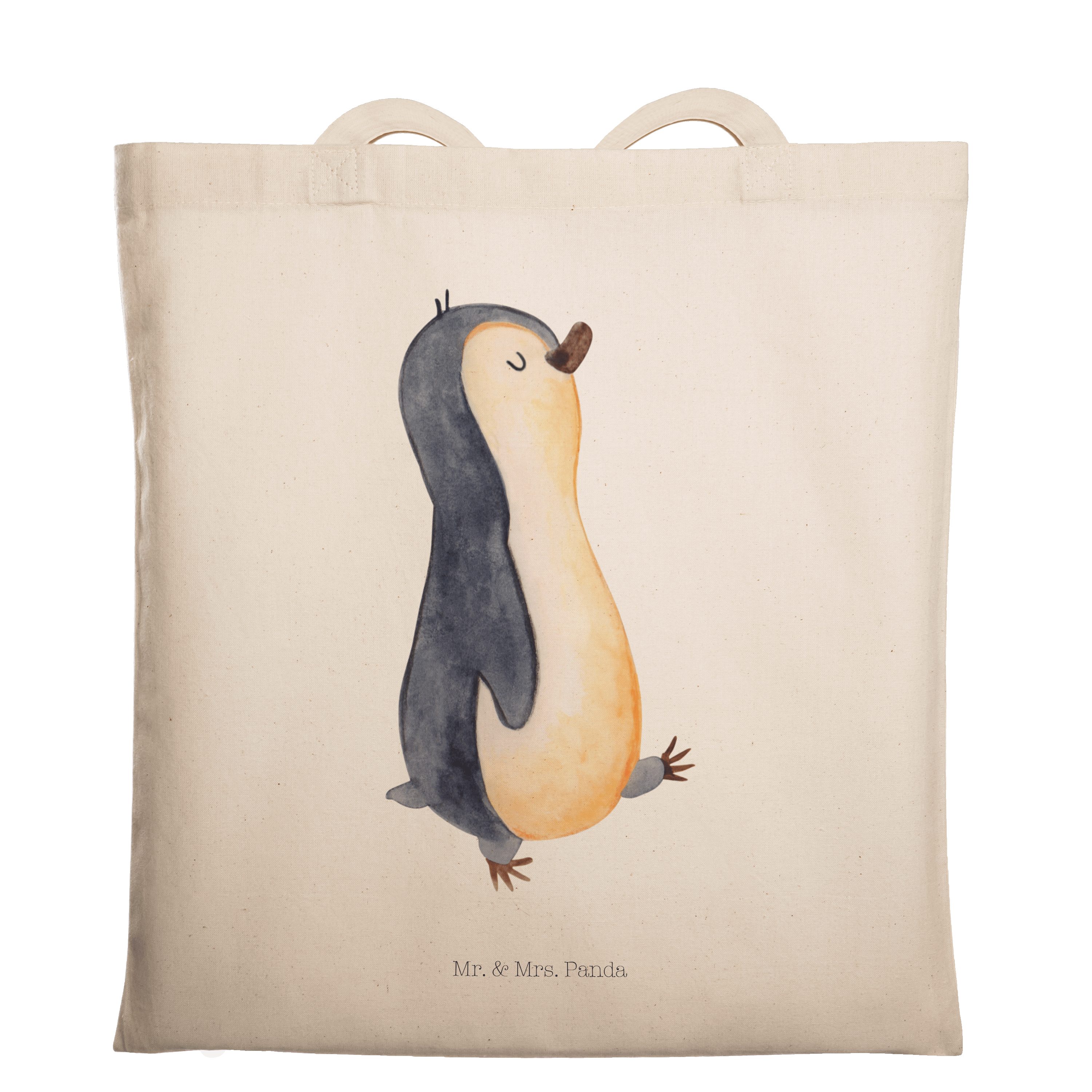 Mr. & Mrs. Panda Tragetasche Pinguin marschierend - Transparent - Geschenk, Schwester, stolz, spaz (1-tlg)