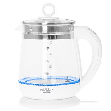 Adler Wasserkocher AD 1299, 1,5 l, 2200 W, aus Glas, mit Temperaturregler und Brüheinheit