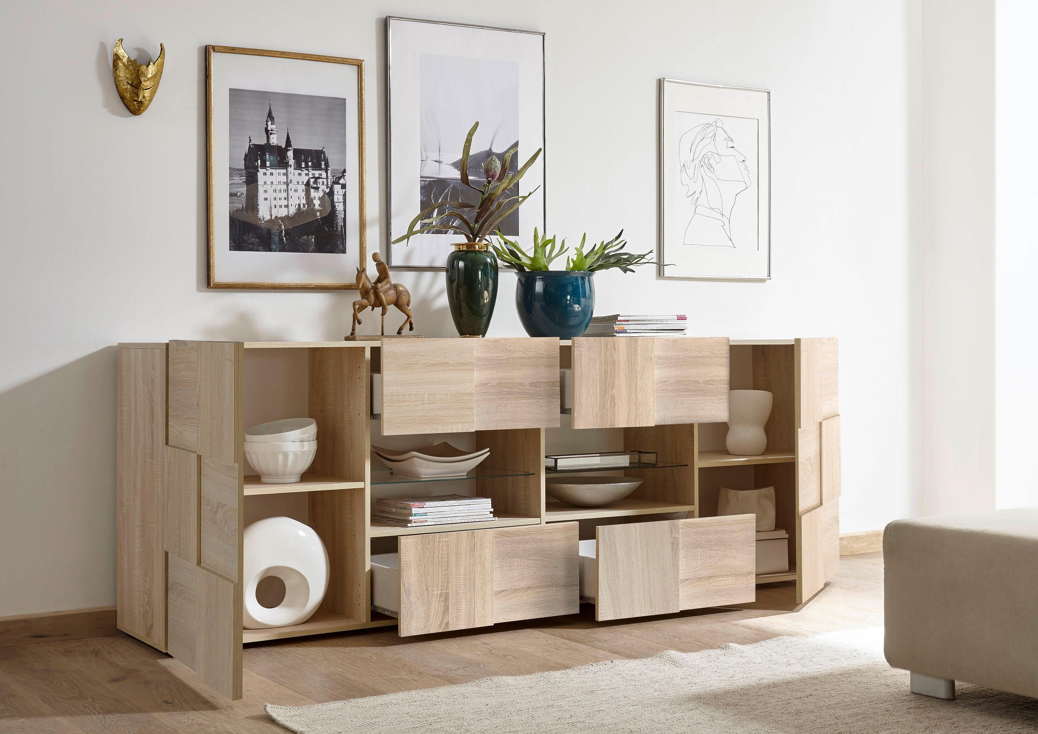 Home affaire Sideboard Dama Breite 241, Kommode 2 Türen u. 4 Schubkästen, Anrichte, Front in 3D-Optik, viel Stauraum, verschiedene Farben