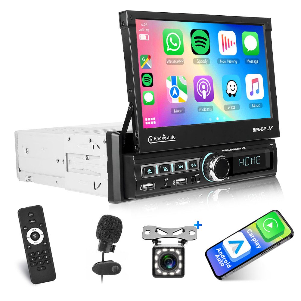 1 Din 7'' Autoradio mit Apple Carplay&Android Auto, Bluetooth FM/USB Autoradio