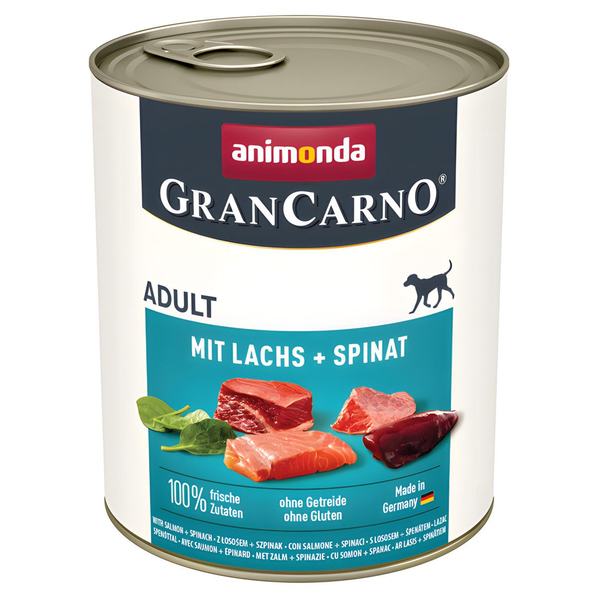 Animonda GranCarno Adult mit Lachs + Spinat 800 g - 6 Stück, Nassfutter für: Hund