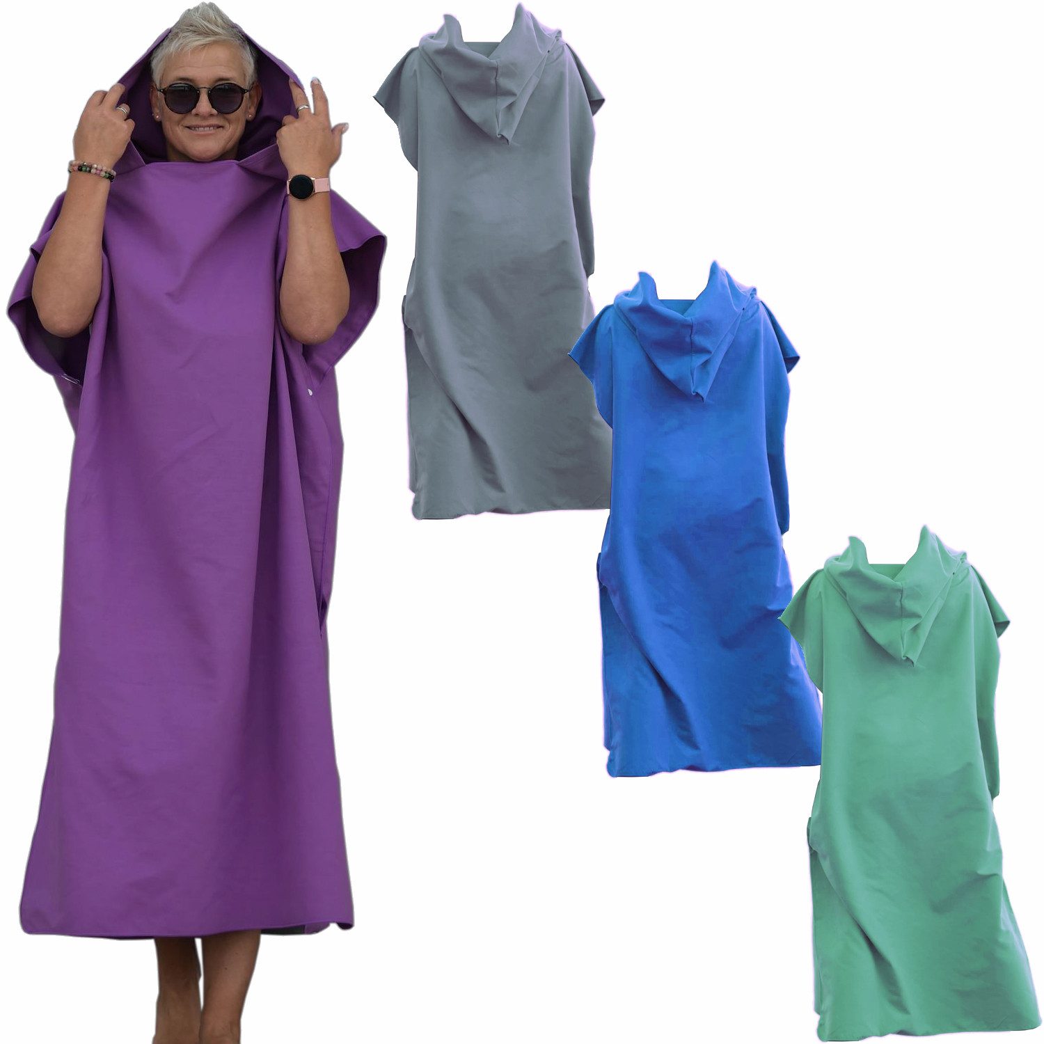HEKERS Badeponcho Surfponcho aus Mikrofaser Badeponcho Umziehhilfe Strand Umkleidehilfe, Kapuze, Druckknöpfe, Mit Kapuze