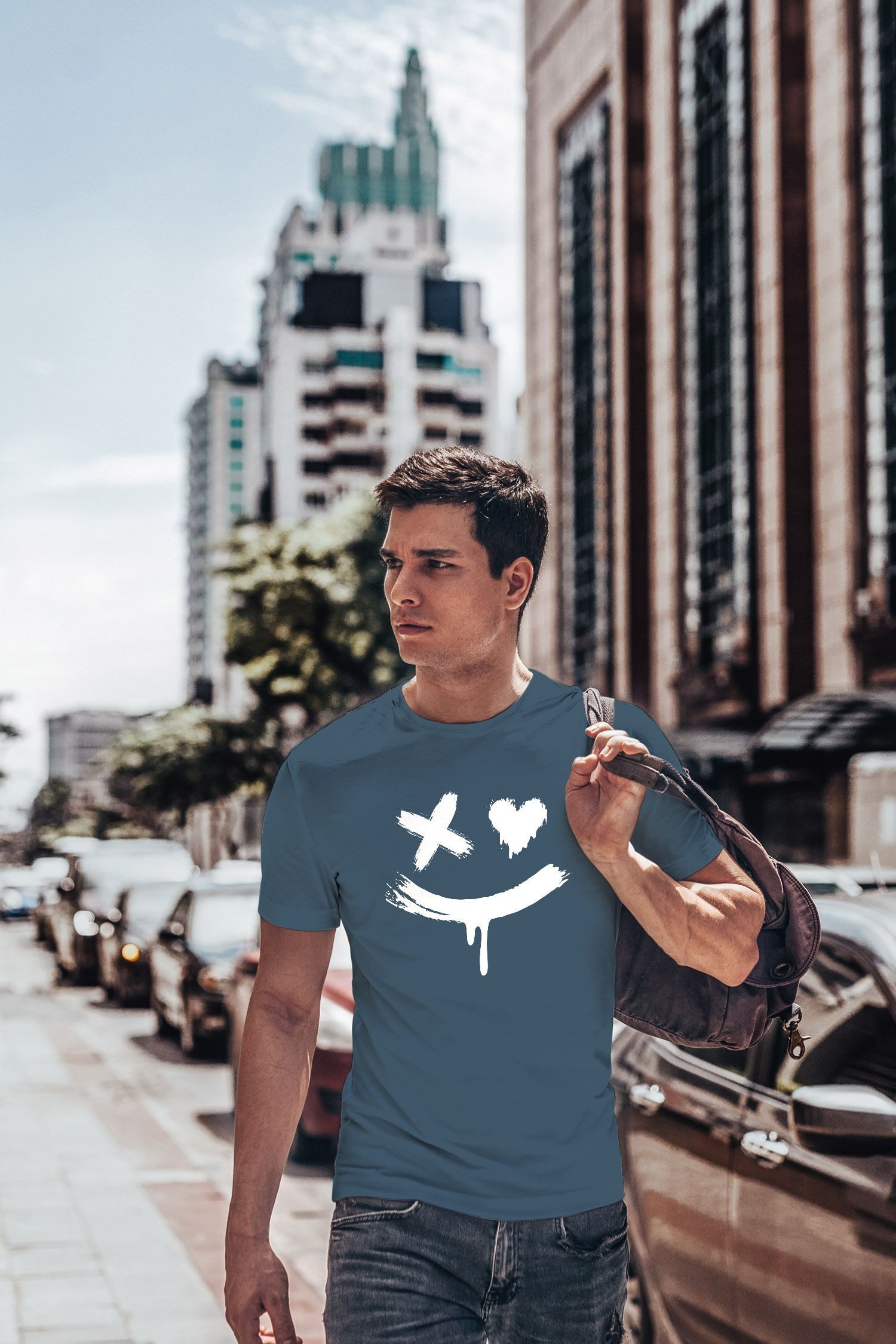 Print-Shirt Herren T-Shirt mit Print Aufdruck Smile Techwear Fashion Streetstyle
