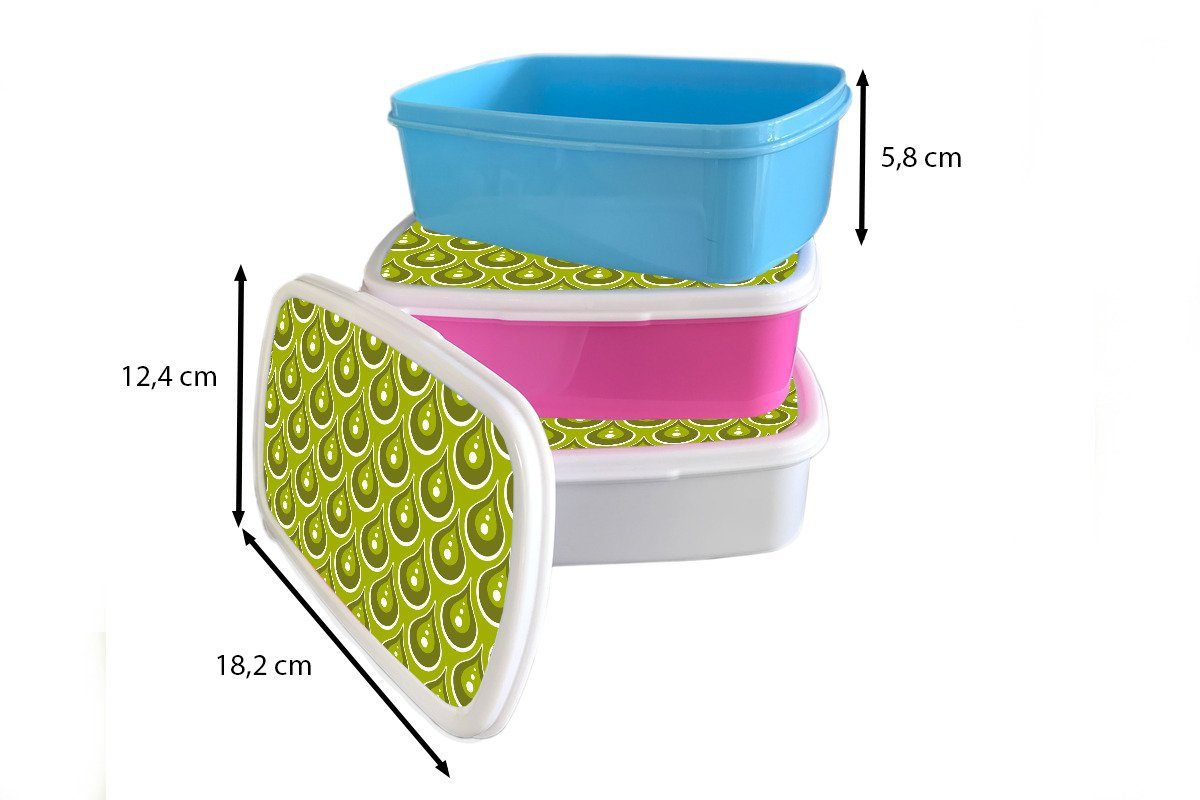 MuchoWow Lunchbox Muster - für Jungs Regen - - und für und Grün, Brotbox Kinder Brotdose, Kunststoff, weiß Tropfen Mädchen Retro (2-tlg), - Erwachsene