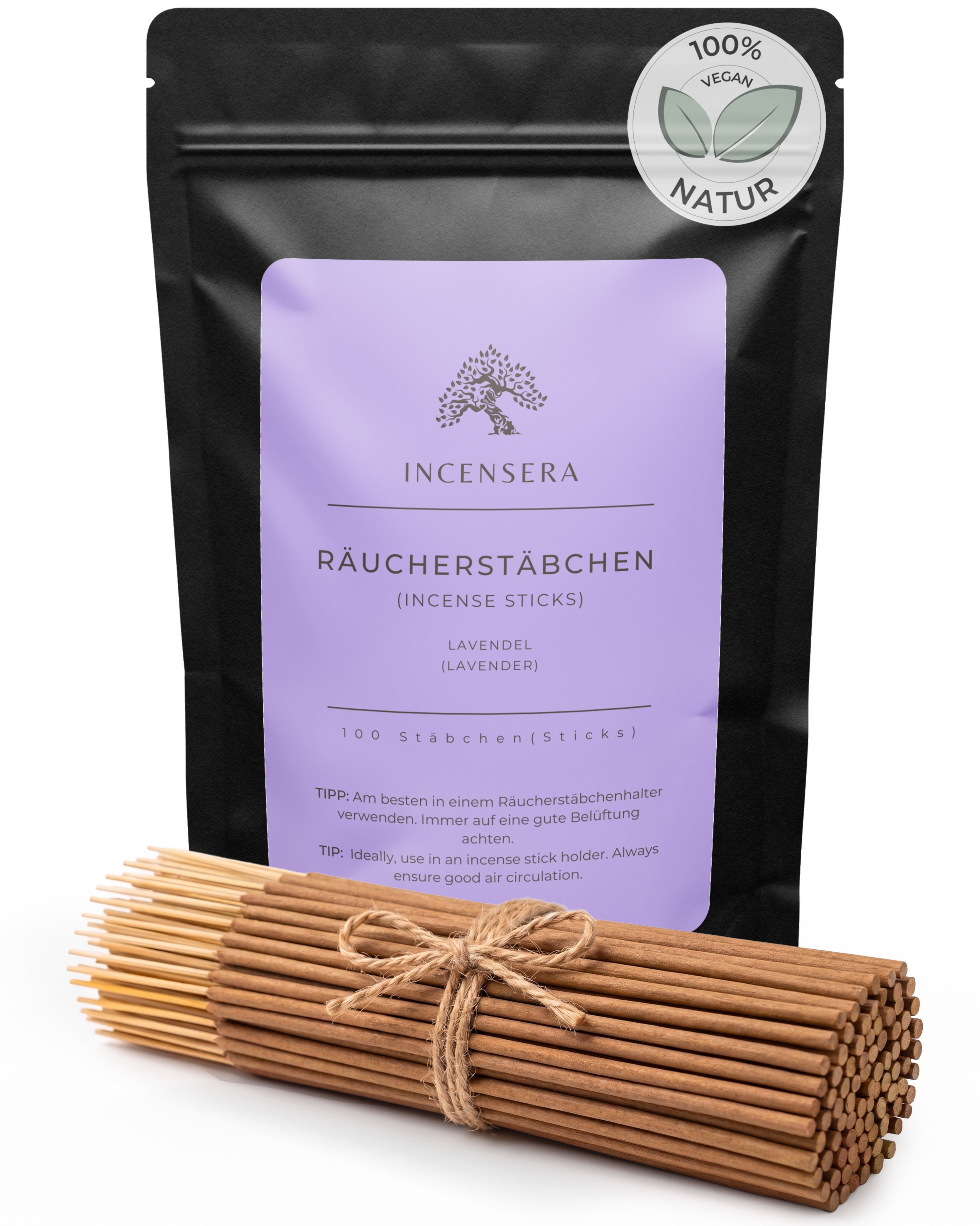 Incensera Räucherstäbchen Räucherstäbchen Lavendel, 100 Stück, für Meditation, Yoga, Entspannung (100-St)