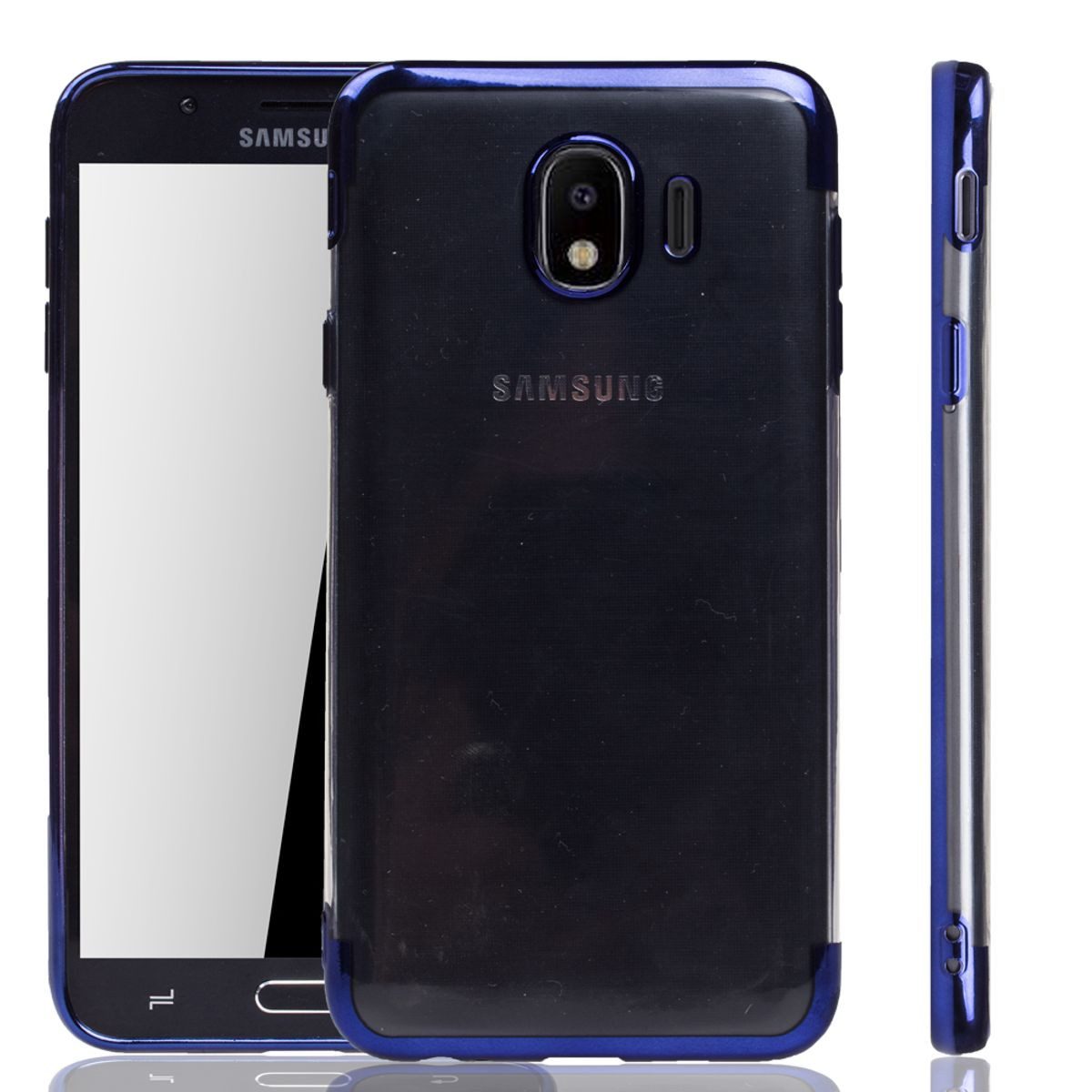 König Design Handyhülle Samsung Galaxy J4, Samsung Galaxy J4 Handyhülle Bumper Backcover Blau