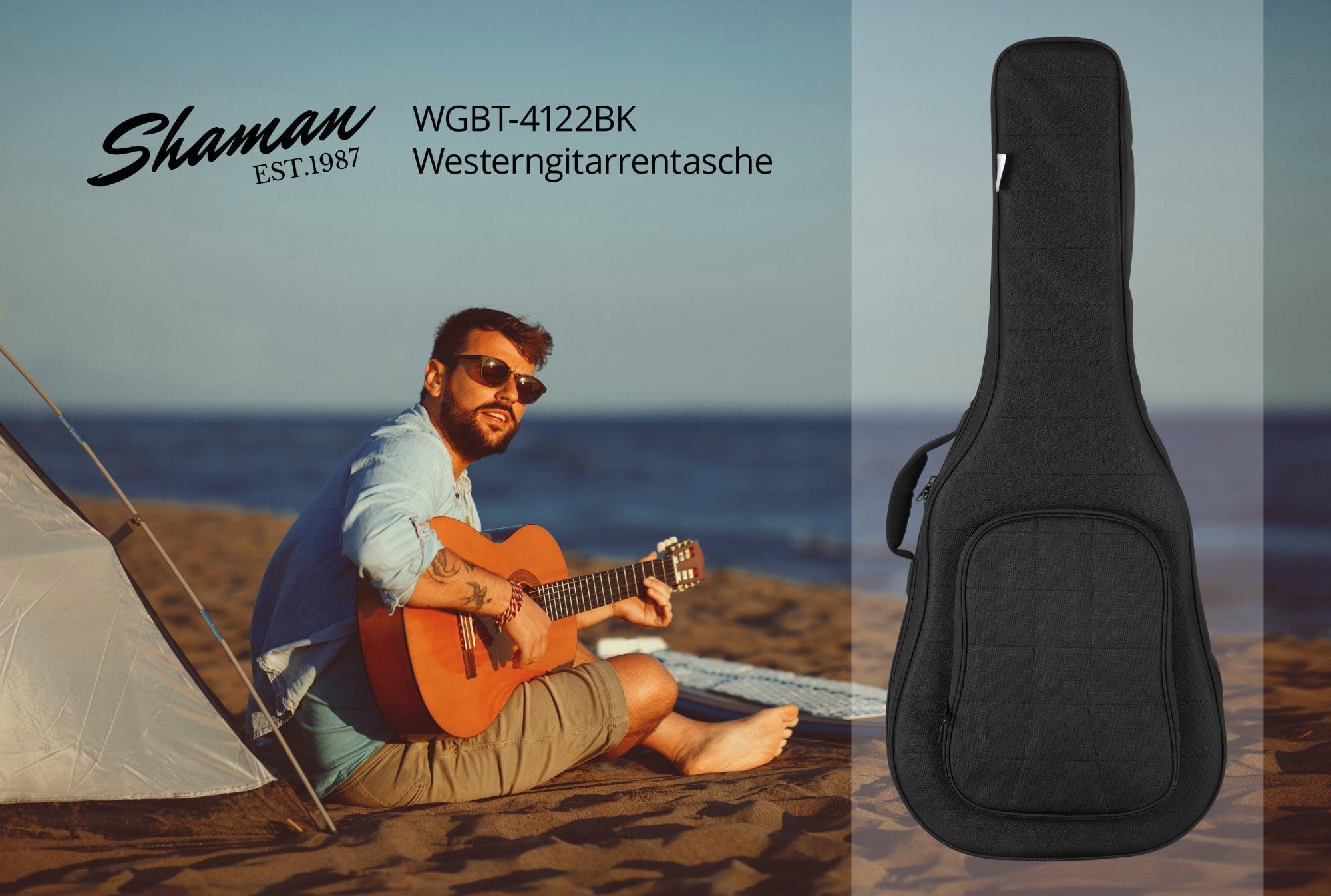 gepolsterte für Rucksackgarnitur Westerngitarre, Shaman mit Gitarrentasche Westerngitarren-Tasche WGBT-4122BK