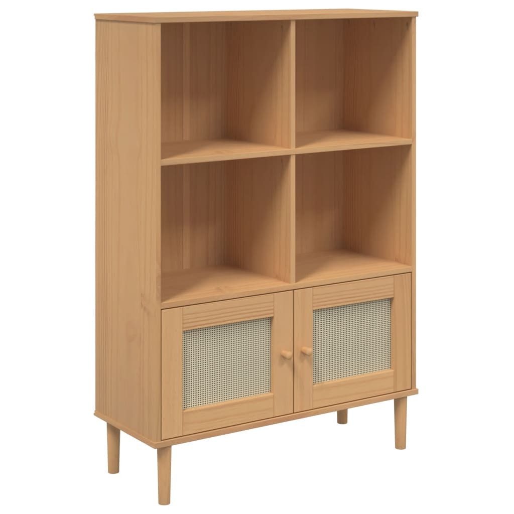 vidaXL Bücherregal Bücherschrank SENJA Rattan-Look Braun 90x35x130 cm Kiefernholz, 1-tlg.