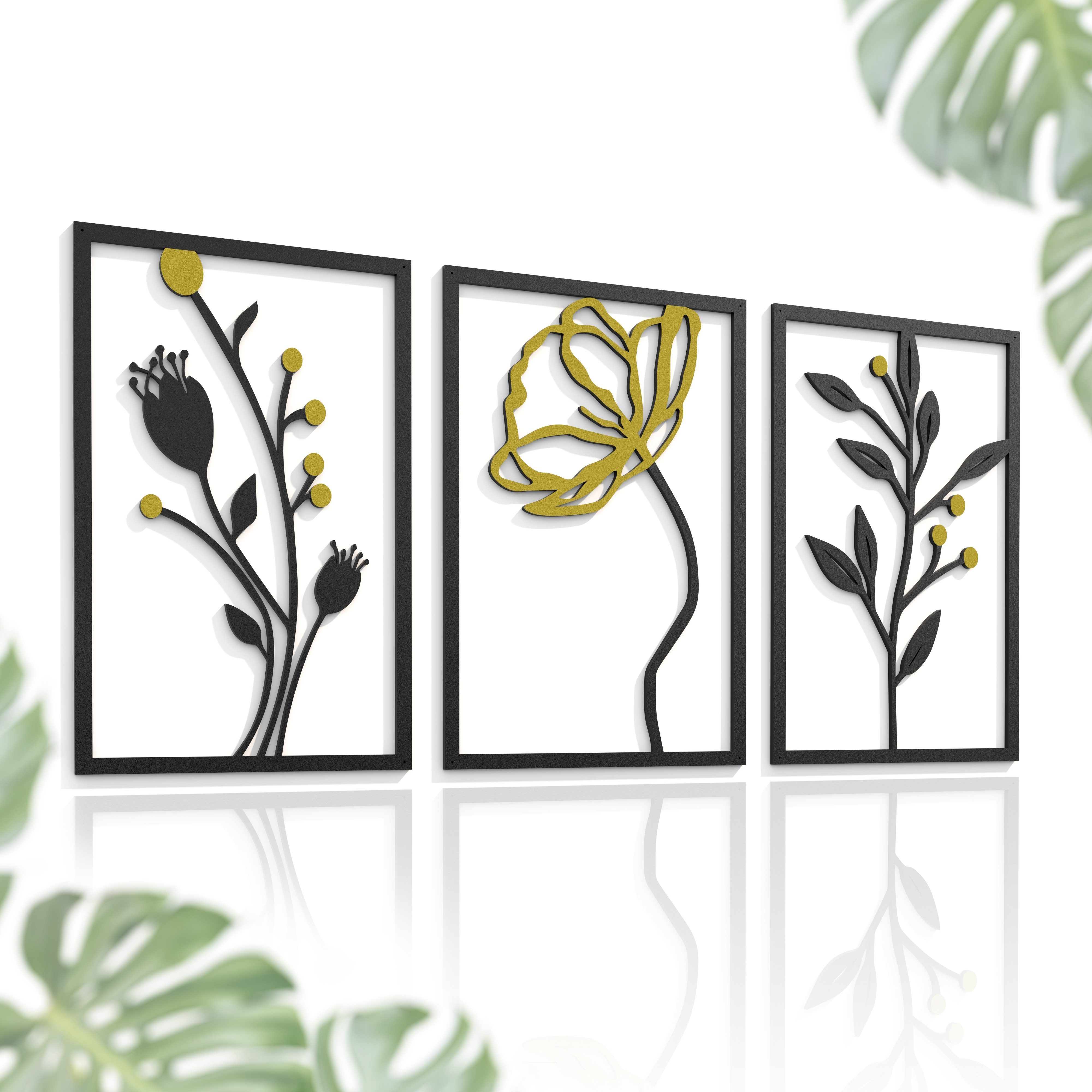 Outentin Wanddekoobjekt (MDF 5 mm, Laser-Cut, ungiftiges Finish, Montage ohne Bohren), 3D Holz Wandbild Laser-Cut – 8 Motive, Gold, Schwarz-Rot, Wanddeko