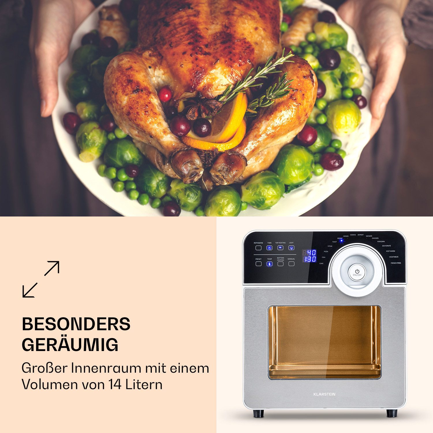 Klarstein Heißluftfritteuse, 1700 W, Air Fryer Fritteuse ohne Öl Heizluftfritteuse Heißluftfritteusen
