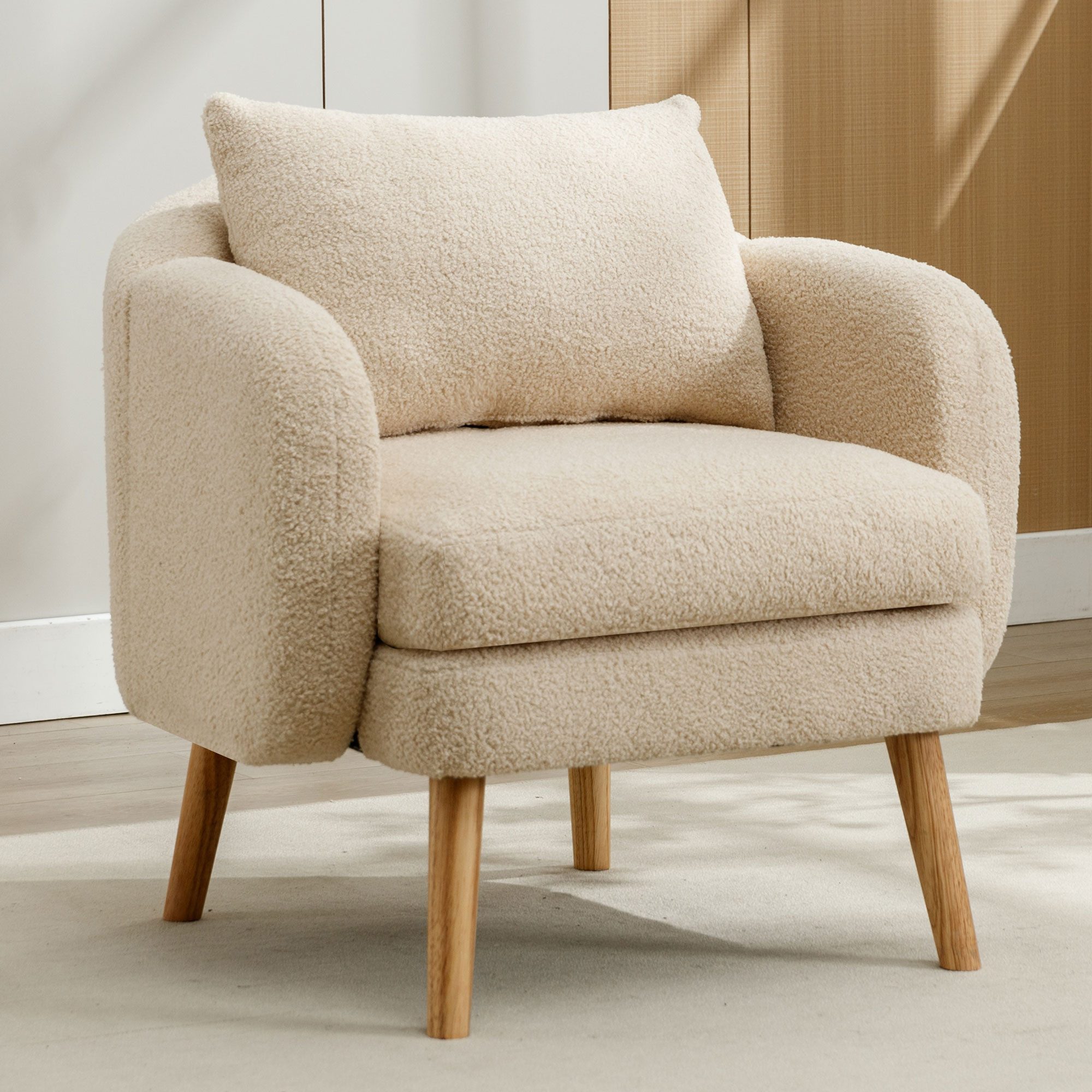 i@home Sessel Schlichter Teddy-Samt-Sessel mit Kissen,extra dicker Kissen-Sessel (Sofa-Sessel,gepolsterter Sessel,Freizeit-Stuhl,Massivholz-Beinstuhl, Single Box Product), Teddy-Samtstoff