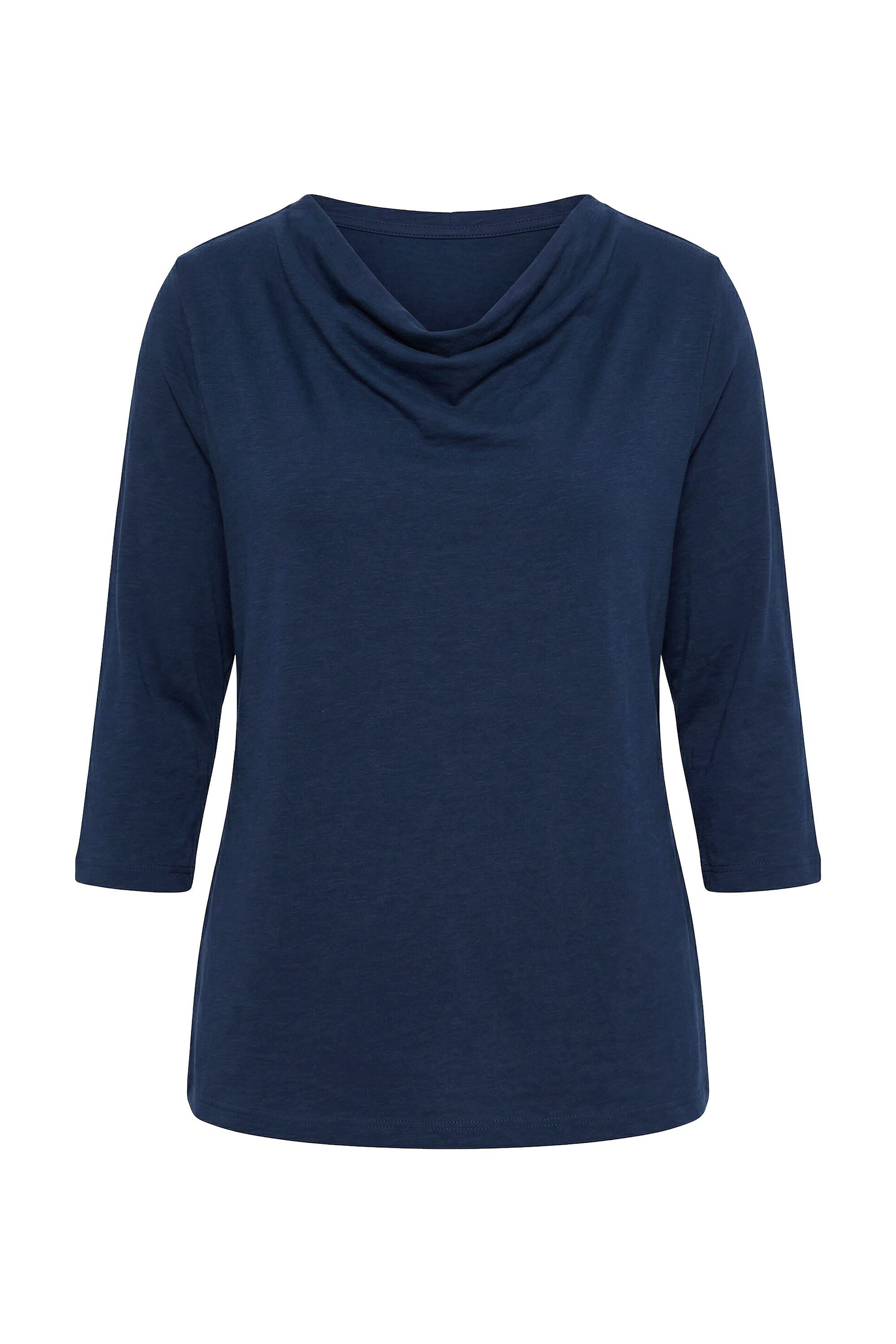Ulla Popken Longsleeve Shirt Wasserfall-Ausschnitt 3/4-Arm Biobaumwolle