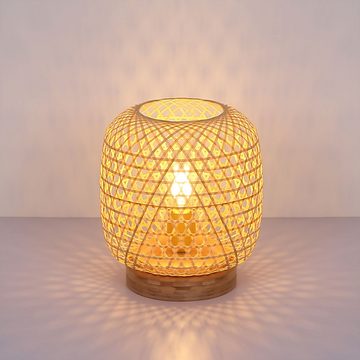 etc-shop Kugelleuchte, Leuchtmittel nicht inklusive, Bambus Tisch Lampe natur Wohn Ess Zimmer Beleuchtung Geflecht Leuchte
