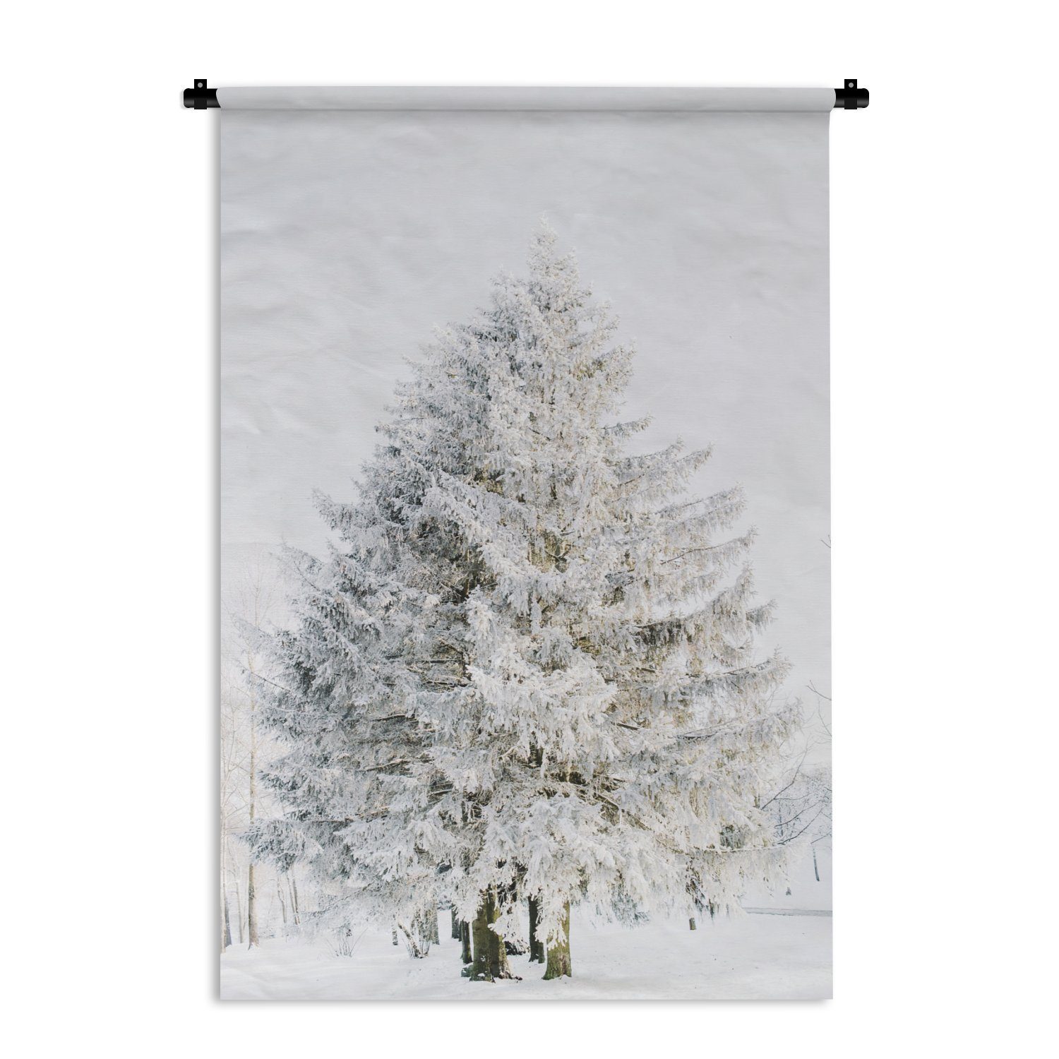 MuchoWow Wanddekoobjekt Winter - Baum - Schnee - Kiefer - Weiß, Wanddeko für Wohnzimmer, Schlafzimmer, Kleid, Wandbehang, Kinderzimmer