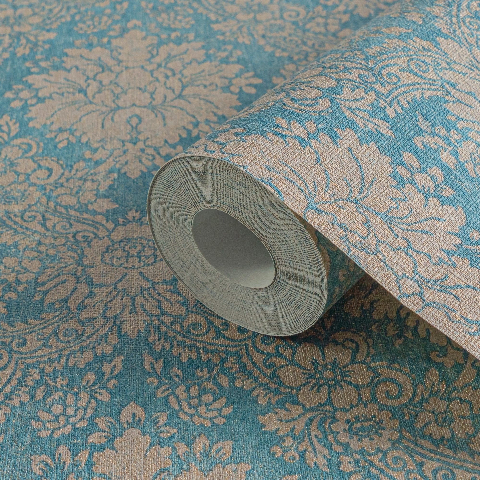 A.S. Création Vliestapete Styleguide Vliestapete Barock Mustertapete Ornamente Blau Beige, strukturiert, Strukturmuster, (1 St), moderne Tapete mit Klassik-Muster Vliestapete für Schlafzimmer Flur