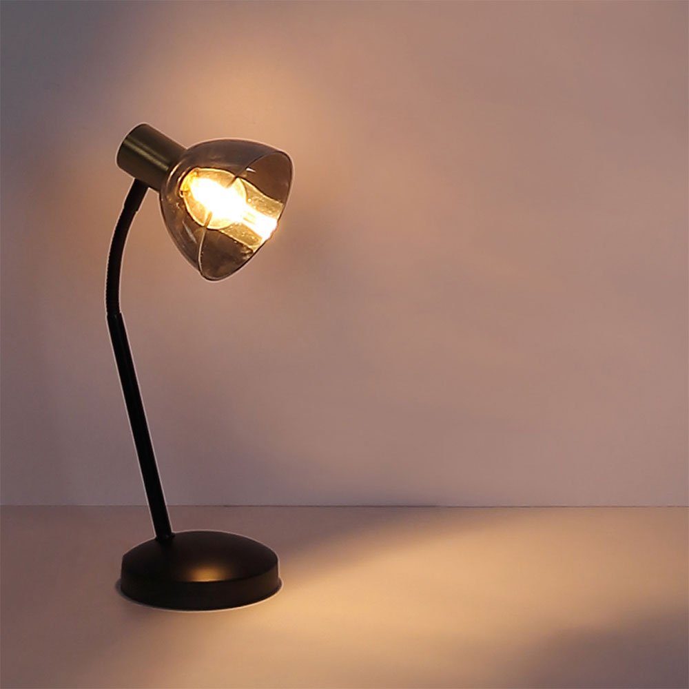 etc-shop Schreibtischlampe, Tischleuchte H nicht Tischlampe cm Rauchglas Nachttischleuchte Leuchtmittel flexibel inklusive, 41