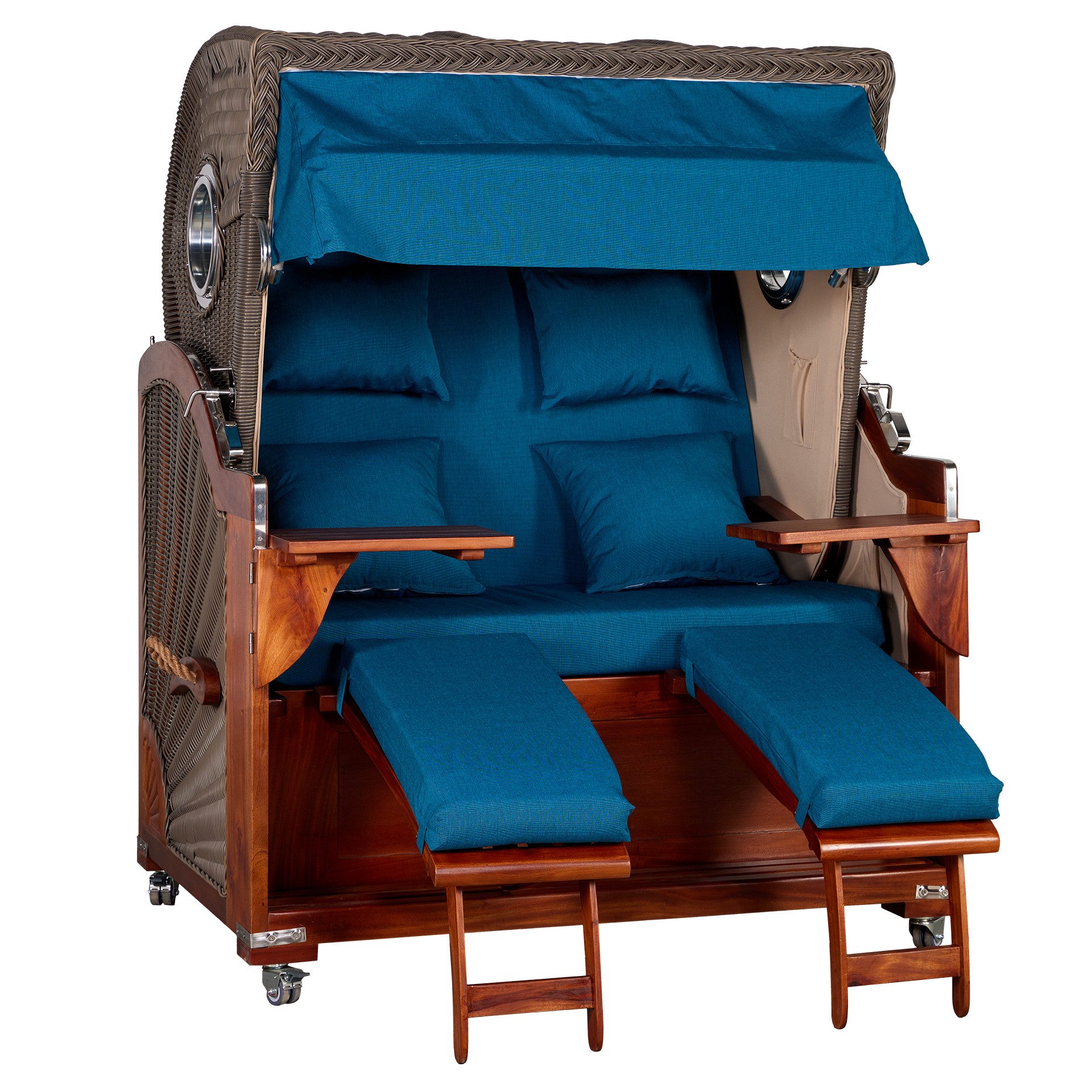WebaVita Strandkorb Romy aus massivem rotbraunem Hartholz Blau, BxTxH: 145x80x170 cm, Strandkorb