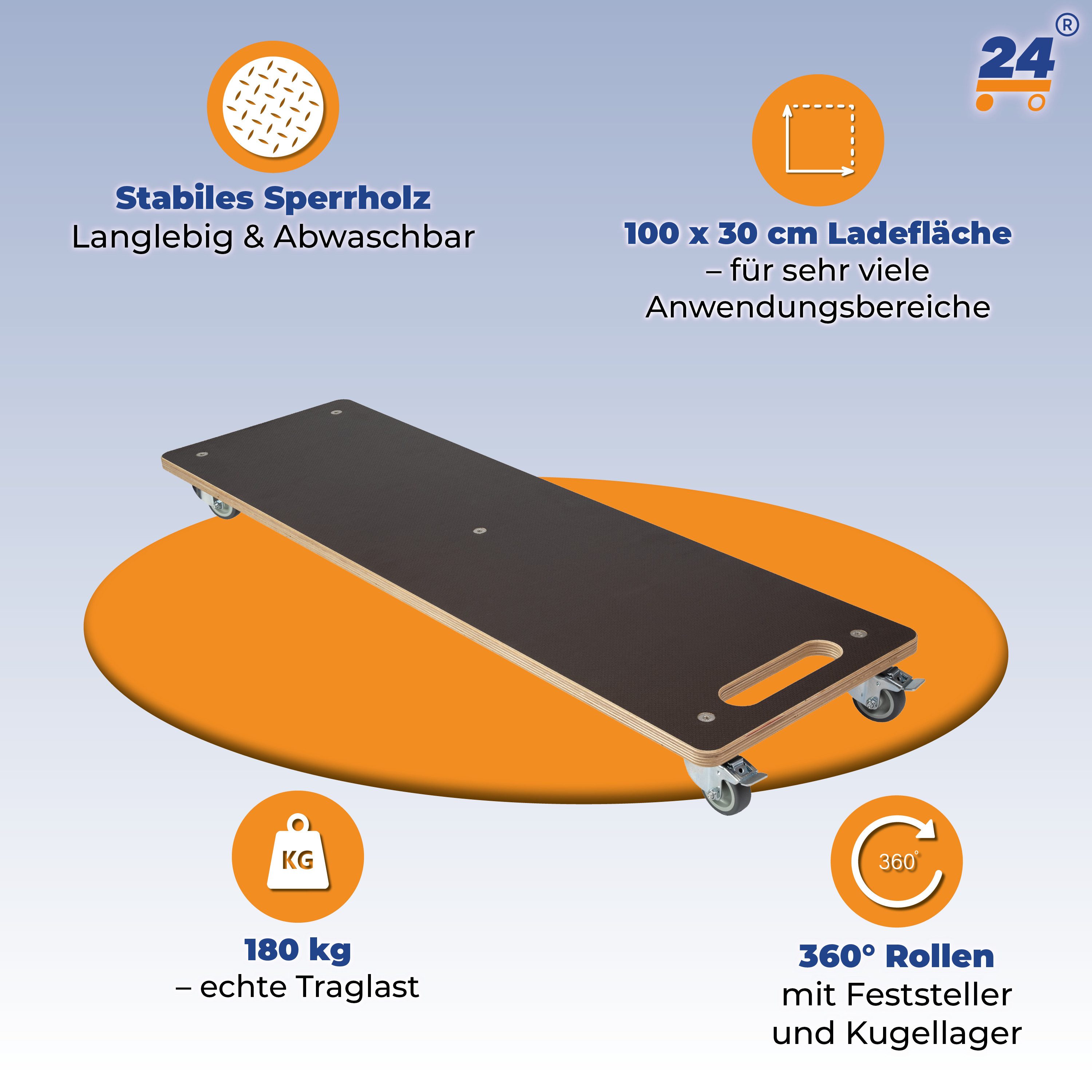 Rollbrett24 Transportroller Lastenmeter 100x30cm - 180kg Traglast, Möbel & Umzug, (4-St., 1 Meter langes Rollbrett für sperrige Gegenstände), praktische Transpo – Bild 3 von 5
