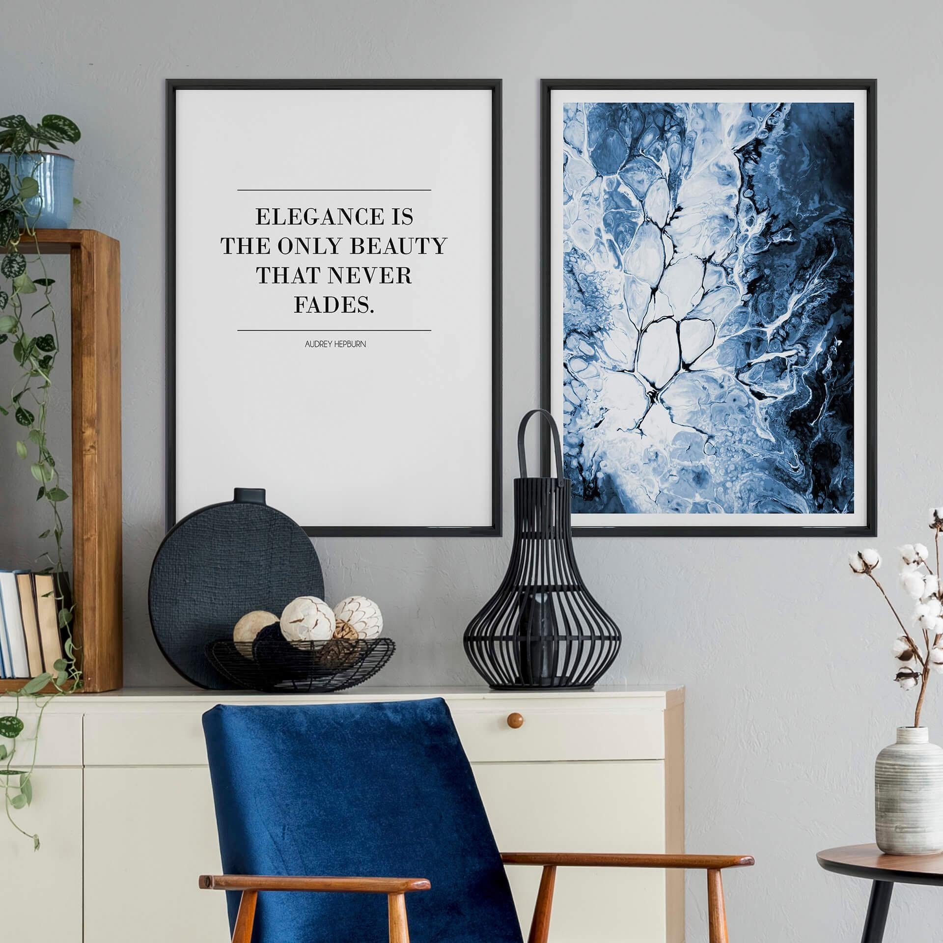 Wall-Art Poster Blaue Eleganz, (Set, 2 St), mit Rahmen, Poster, Wandbild,  Bild, Wandposter