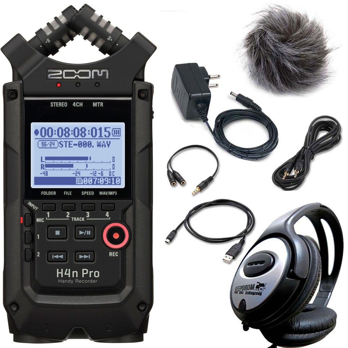 Zoom Audio ZOOM H4n PRO Black + APH4n PRO + Kopfhörer Digitales  Aufnahmegerät