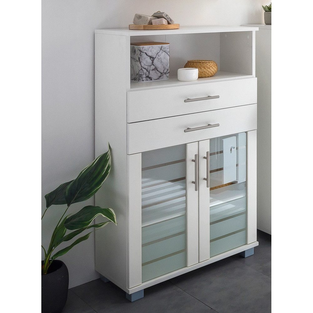 Lomadox Highboard NOCI-80, Badezimmer Badschrank Highboard Schrank weiß 59,8x110,5x32,6 cm