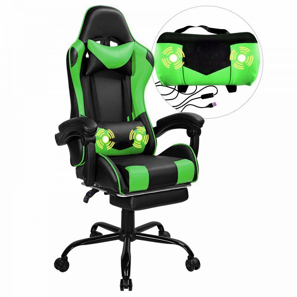 Melko Gaming Chair Gamingstuhl Massagefunktion inkl. Fußstütze Blau,Grün,Rot,Grau&Weiß (Stück), Doppelsicherheitsrollen