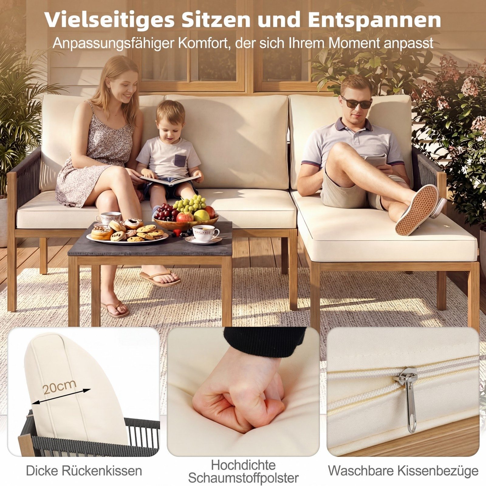 COSTWAY Gartenlounge-Set, (3-tlg), Balkonmöbel Set Rattan mit Esstisch