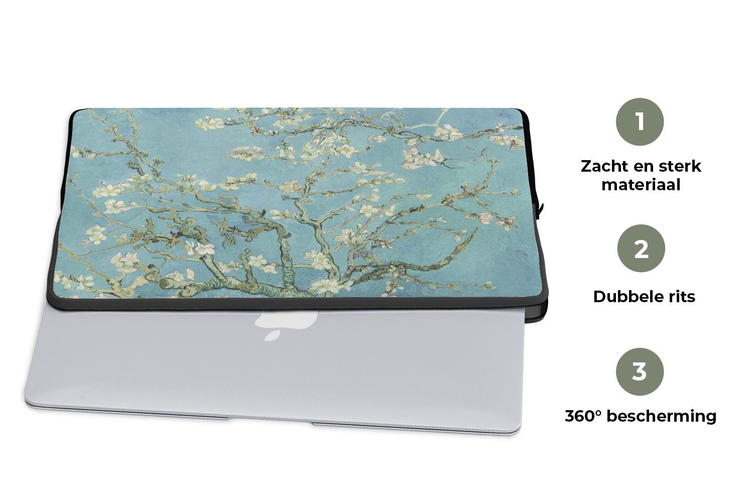MuchoWow Laptop-Hülle Van Gogh - Mandelblüte - Alte Meister - Kunst - Vintage 13.3 Zoll, Laptopsleeve, weiches Innenfutter zum Schutz Kratzern, Laptoptasche – Bild 4 von 5