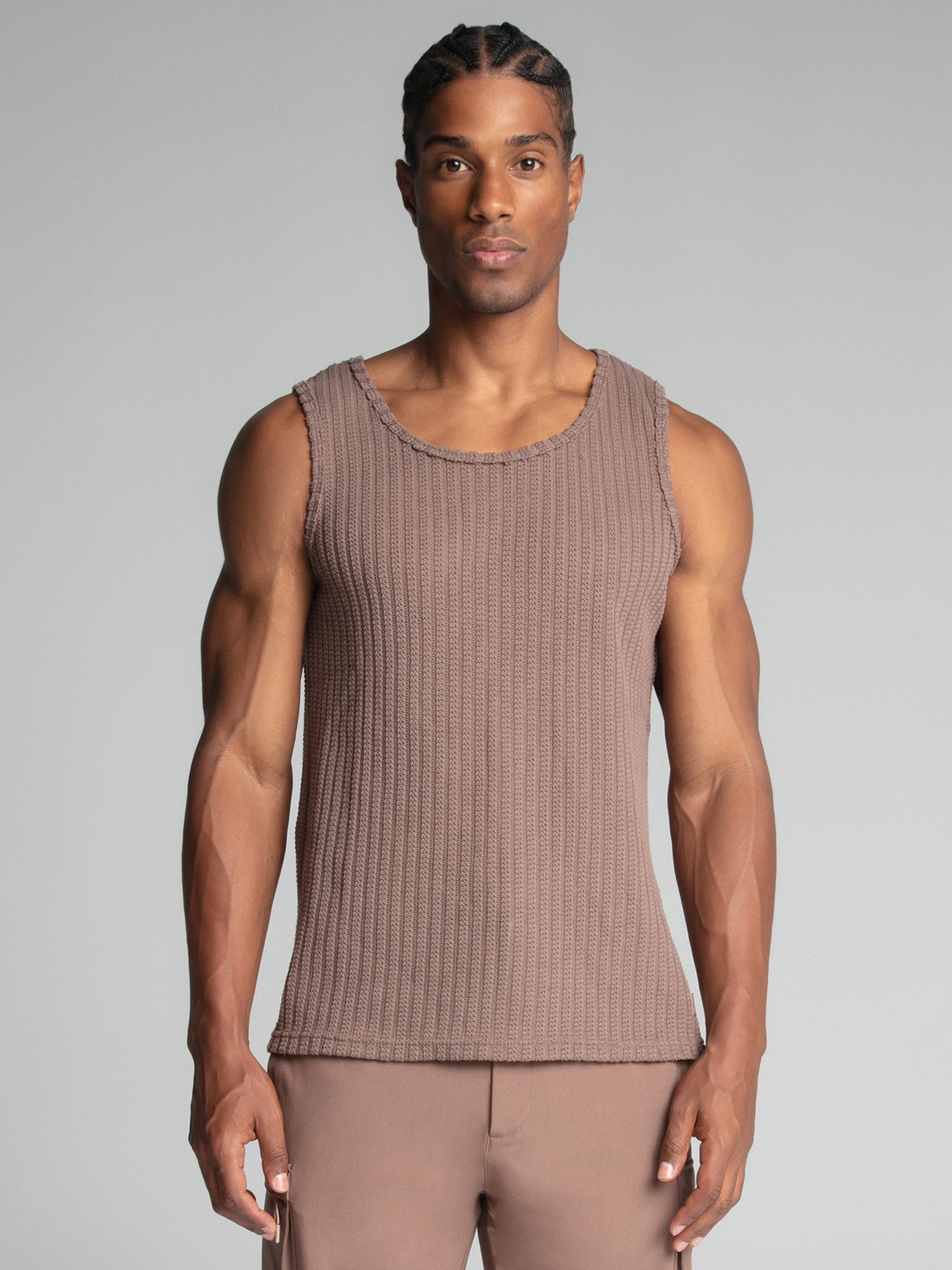 Siksilk Tanktop SikSilk Herren Braunes Texturiertes Tanktop