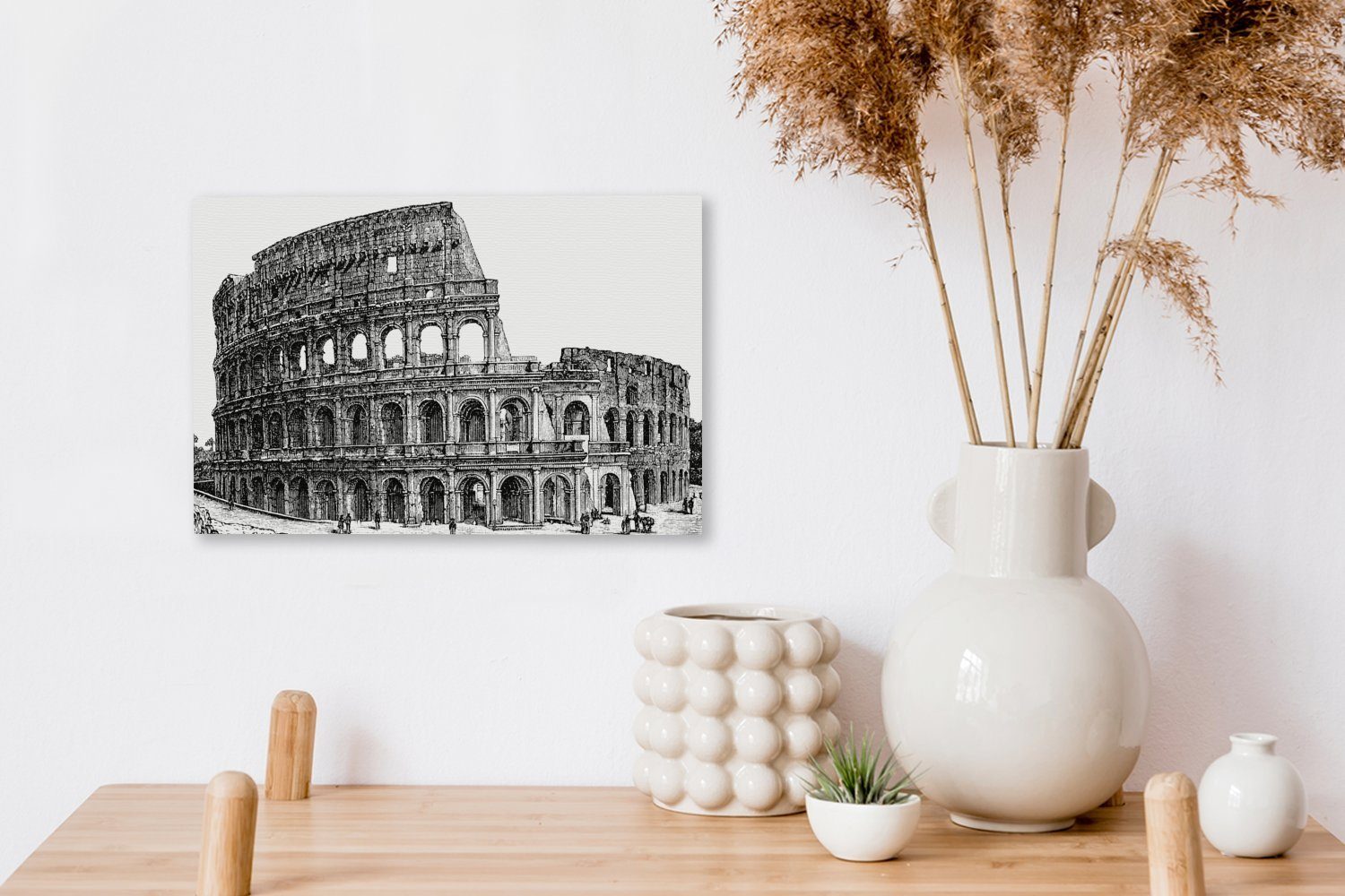 Wanddeko, (1 St), - und Kolosseums OneMillionCanvasses® antiken Leinwandbilder, cm 30x20 Illustration Wandbild schwarz Leinwandbild des weiß, Aufhängefertig,