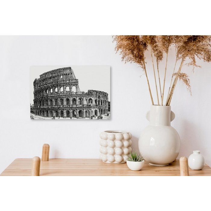 OneMillionCanvasses® Leinwandbild Illustration des antiken Kolosseums - schwarz und weiß (1 St) Wandbild Leinwandbilder Aufhängefertig Wanddeko AV10606
