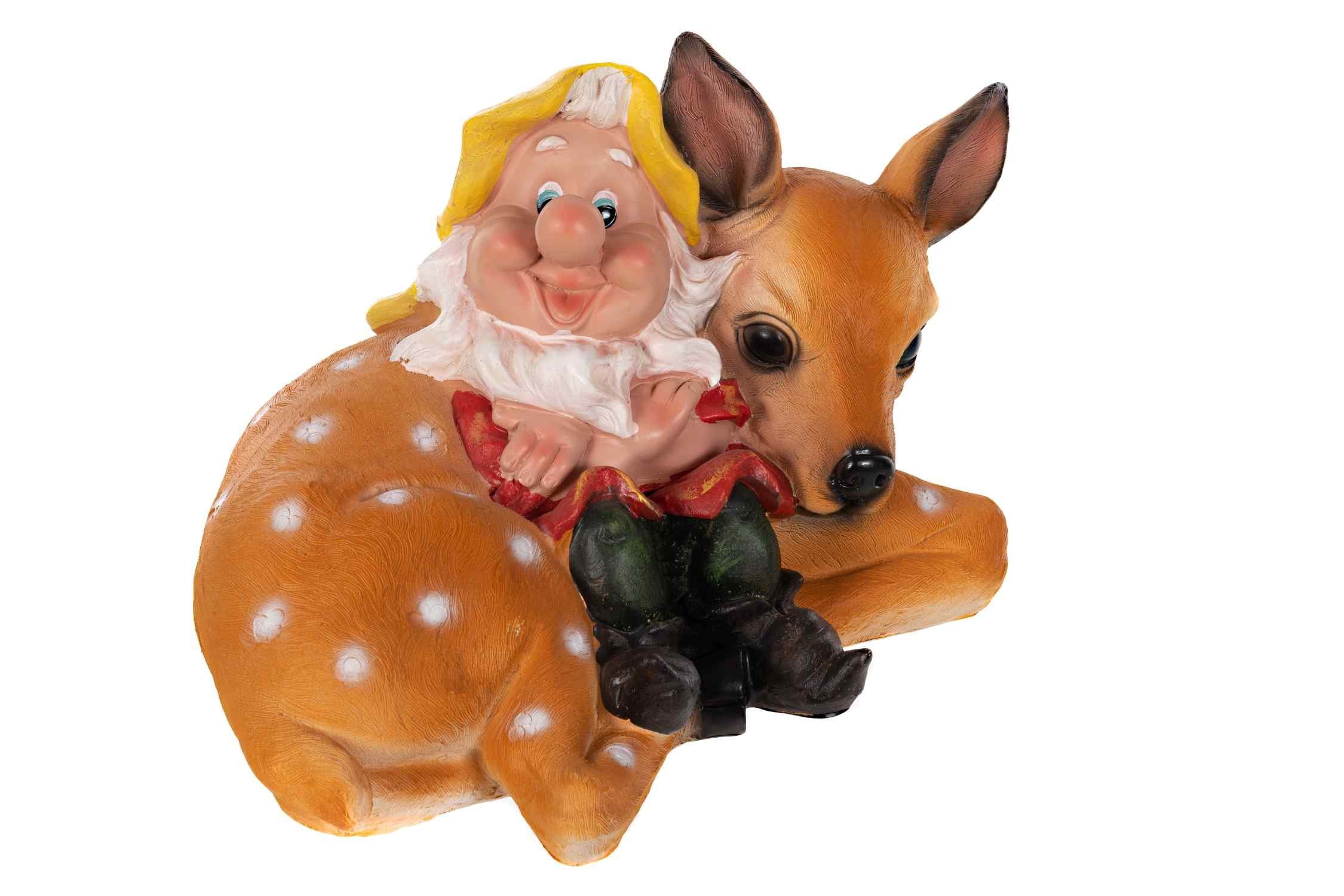 Dekofigur Zwerg Reh Gartenzwerg Gartenwichtel NF15176 Groß 37cm Figur Dekozwerg