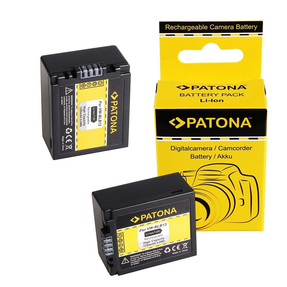 Patona 2x Akku für Panasonic DMW-BLB13 Kamera-Akku Ersatzakku 1250 mAh (7,2 V, 2 St), DMW-BLB13E DMC-G1 DMC-G1WEG-K G1WEG-A G1KEG-R BLB13