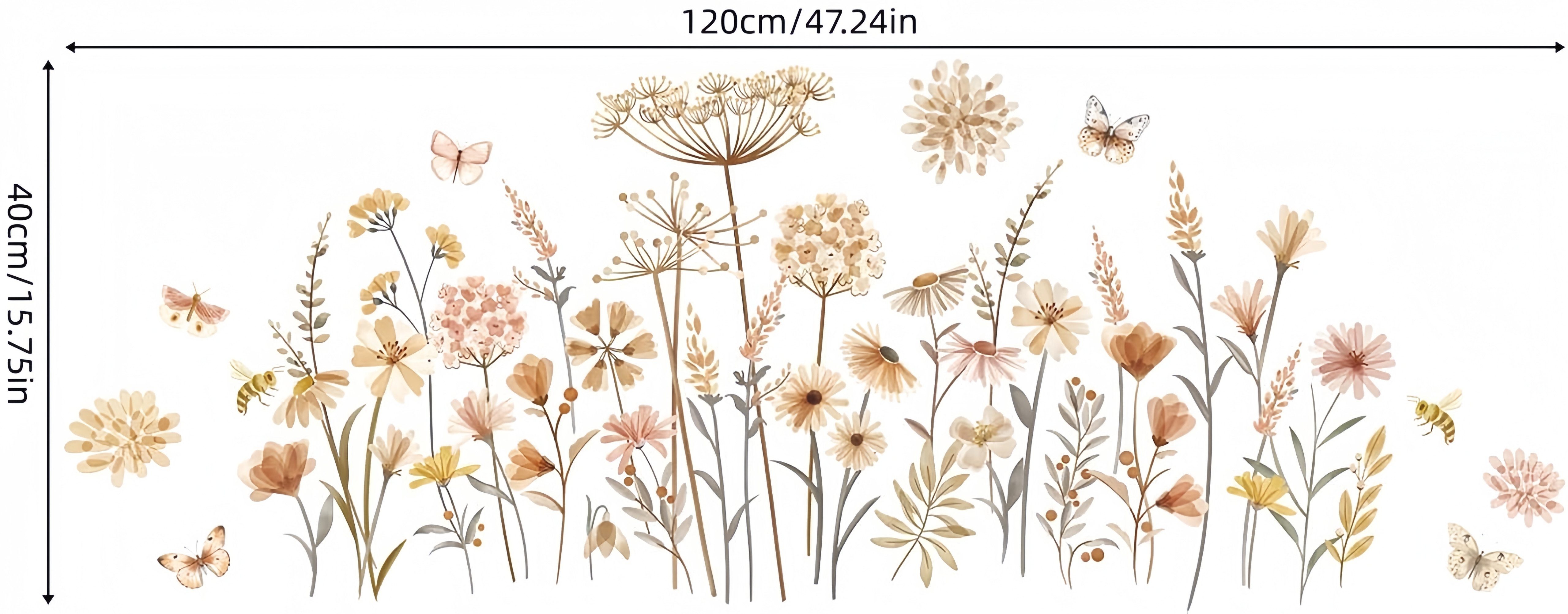 FOUORTUNATE-BEE Fenstersticker Boho-Wandsticker mit Wildblumen, Schmetterlingen und Pusteblumen, Dekorative Wandaufkleber für Schlafzimmer, Wohnzimmer und Sofa