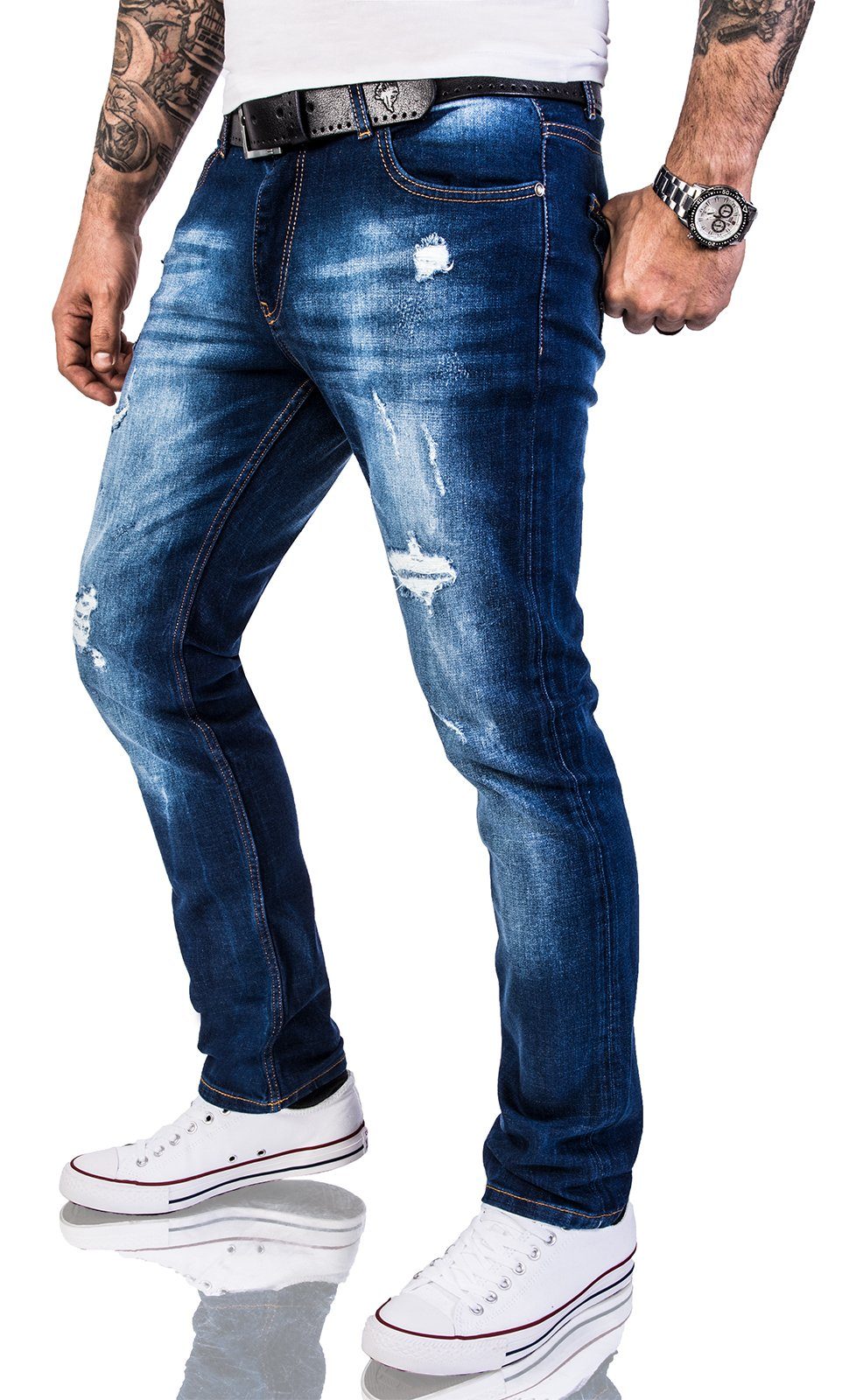 RC-2142 Jeans Stonewashed Blau Herren Rock Creek Slim-fit-Jeans