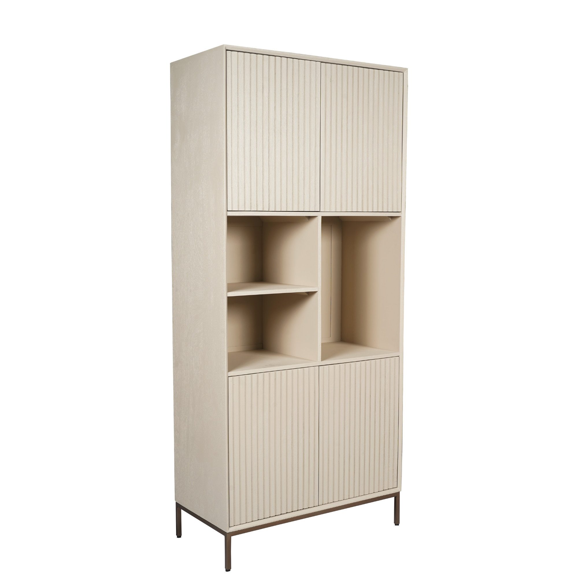 Villa Möbel Regal, Packung 1-tlg., aus Mangoholz Sand-Finish mit Lamellentüren Bronze