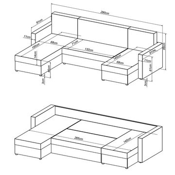 Vicco Wohnlandschaft Ecksofa mit Schlaffunktion XXL Schwarz / Grau, mit Stauraum