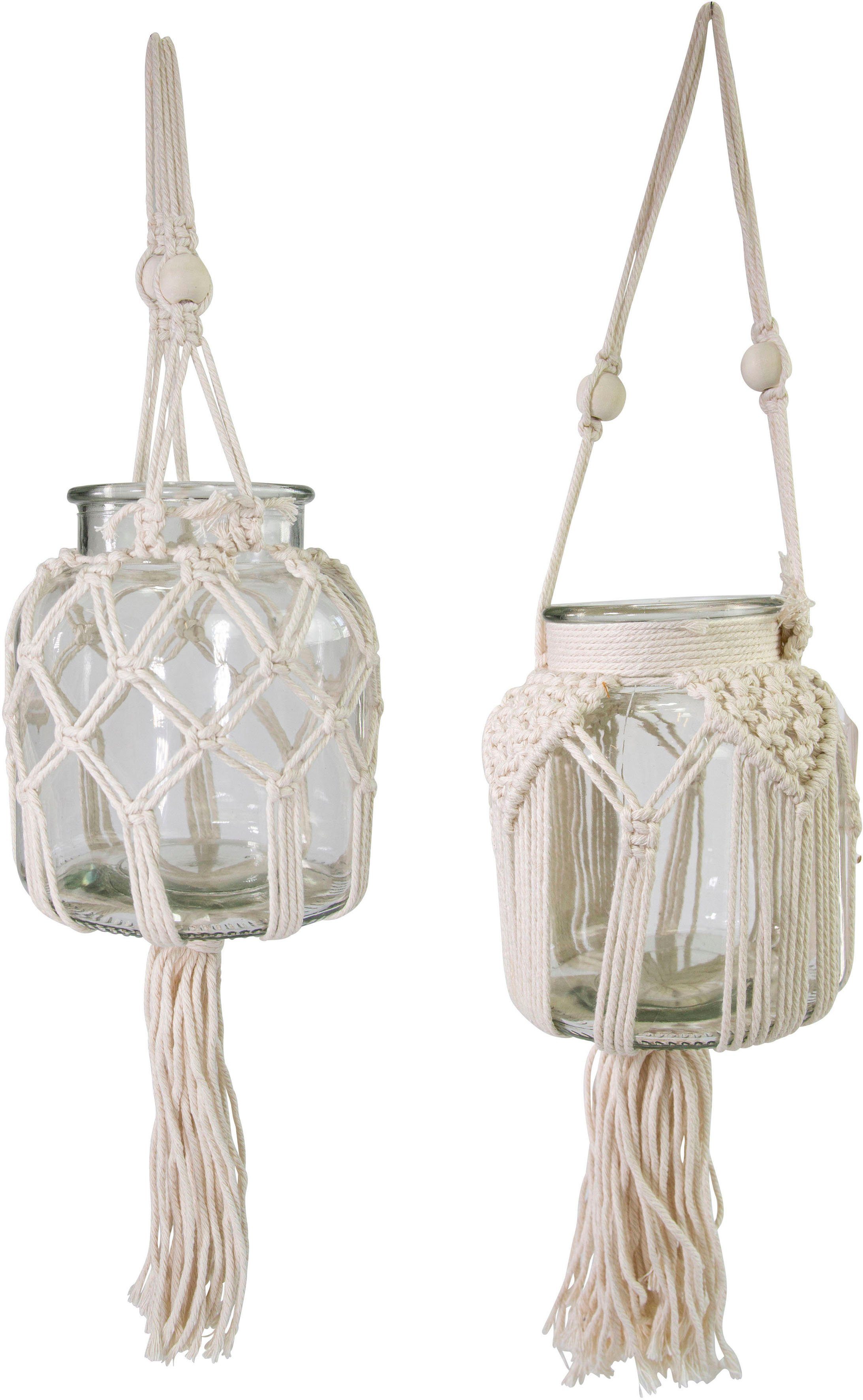St), Hängen zum Baumwolle, Glas aus Eulonia Makramee, cm (1 13 Timbers Hängewindlicht und Kerzenhalter Ø