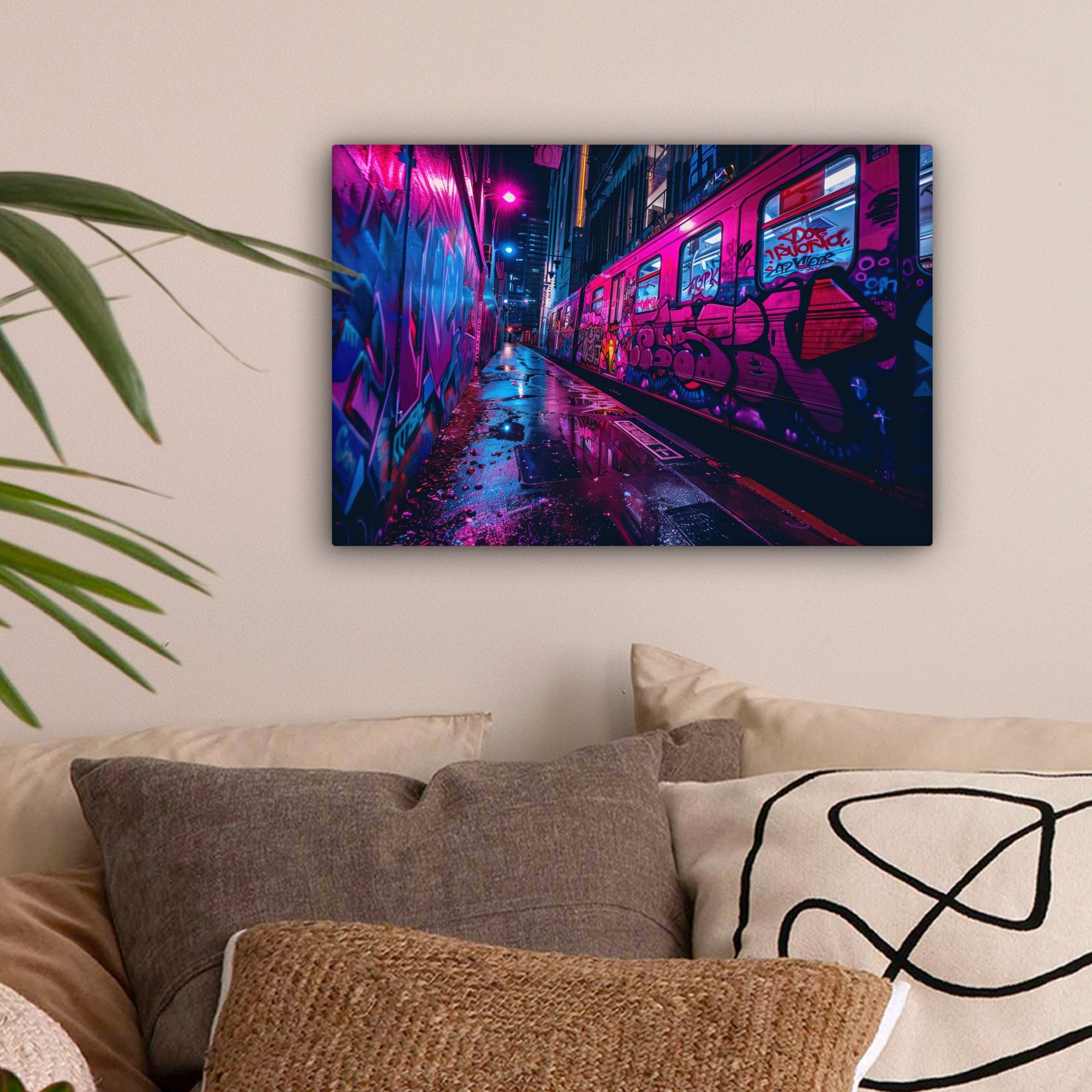 OneMillionCanvasses® Leinwandbild Stadt - Neon - Nacht - Rosa - Graffiti, F günstig online kaufen