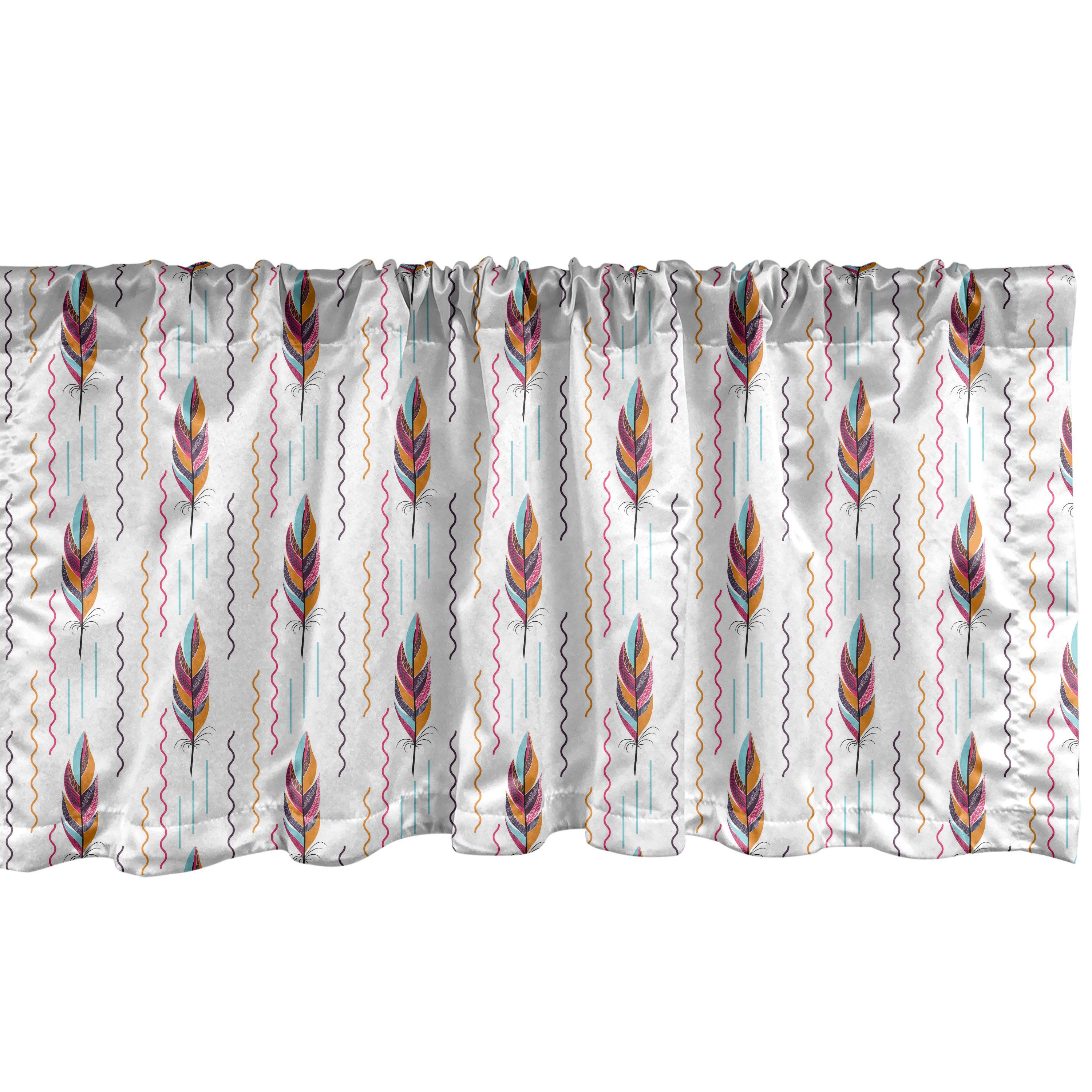 Scheibengardine Vorhang Volant für Küche Schlafzimmer Dekor mit Stangentasche, Abakuhaus, Microfaser, Feder Bohemian Wellenförmige Motive
