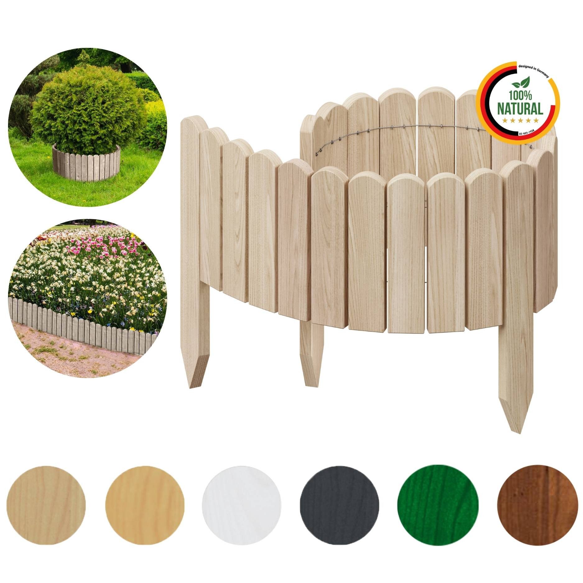 Floranica Palisade Flexible Rollborder Beeteinfassung Beetumrandung Rasenkante Holzzaun, LxH: 100x20 cm, Unbehandelt, Dekozaun Umzäunung von Blumenbeeten Kräutergarten Wege Rasenbegrenzung