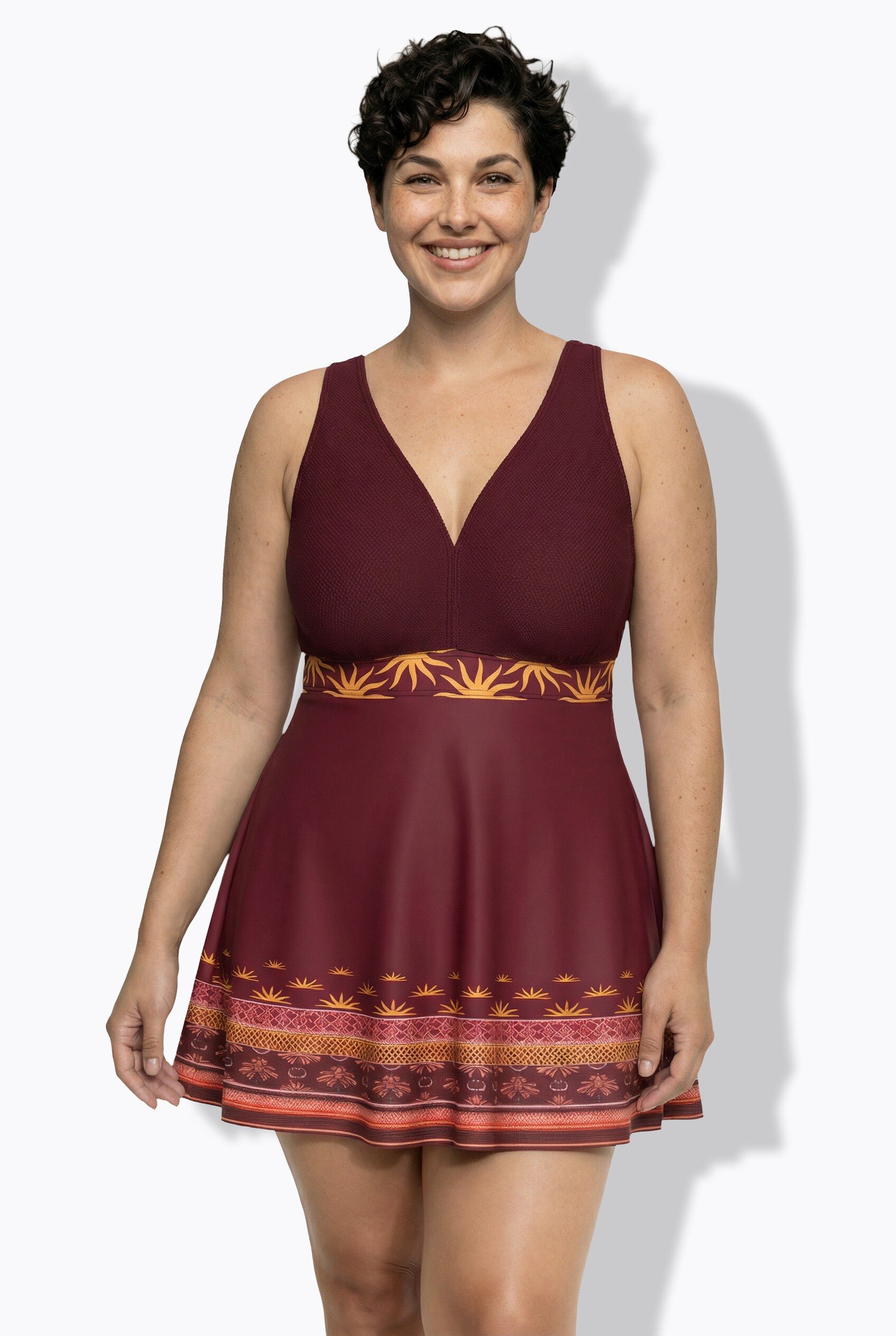 Ulla Popken Badekleid Badekleid Boho-Bordüre Softcups Powermesh-Futter