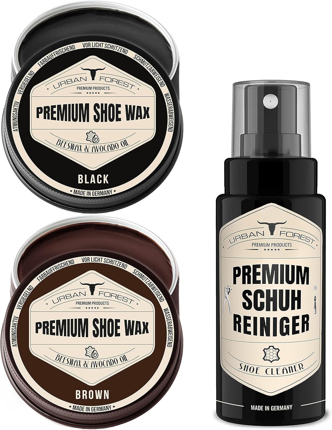 URBAN FOREST Schuhcreme Schuhwachs Braun mit Bienenwachs & Avocado-Öl 150ml Schuhcreme