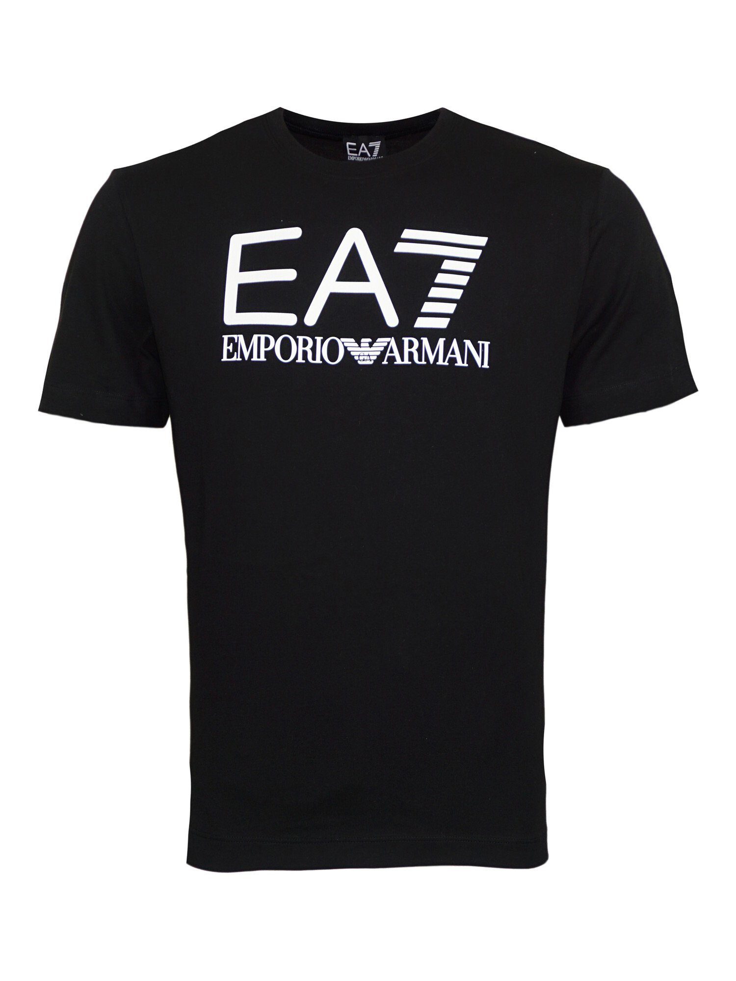 Rundhalsausschnitt mit (1-tlg) Armani Emporio schwarz Tee Shirt Logo T-Shirt
