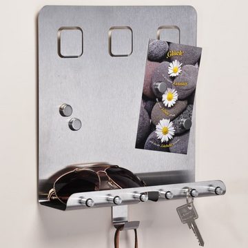 HI Schlüsselkasten Schlüsselboard mit Memoboard Silbern 28,5x25x8 cm