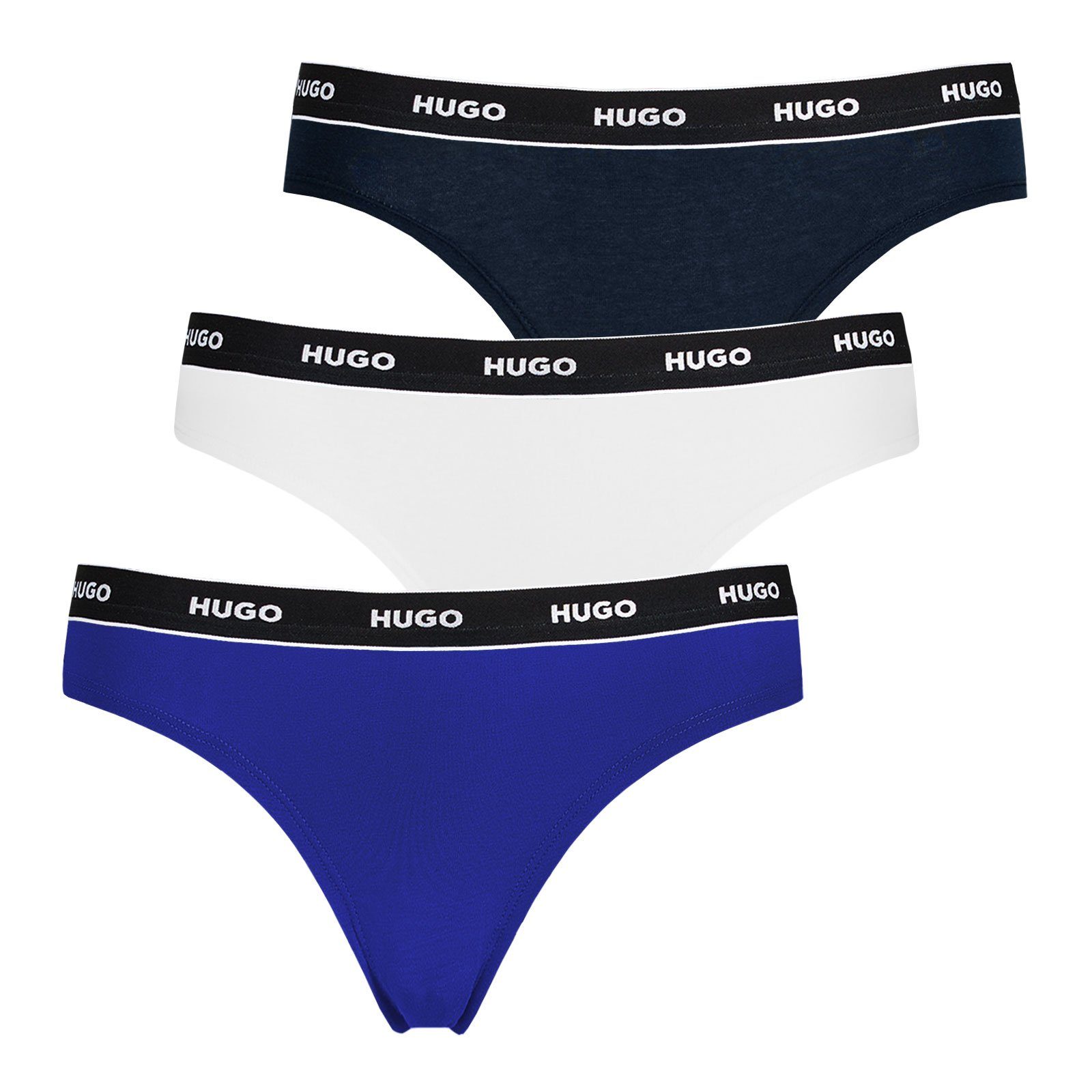 HUGO String Cotton Stretch (3-St) mit Logobund 971 navy / white / blue | Klassische Strings